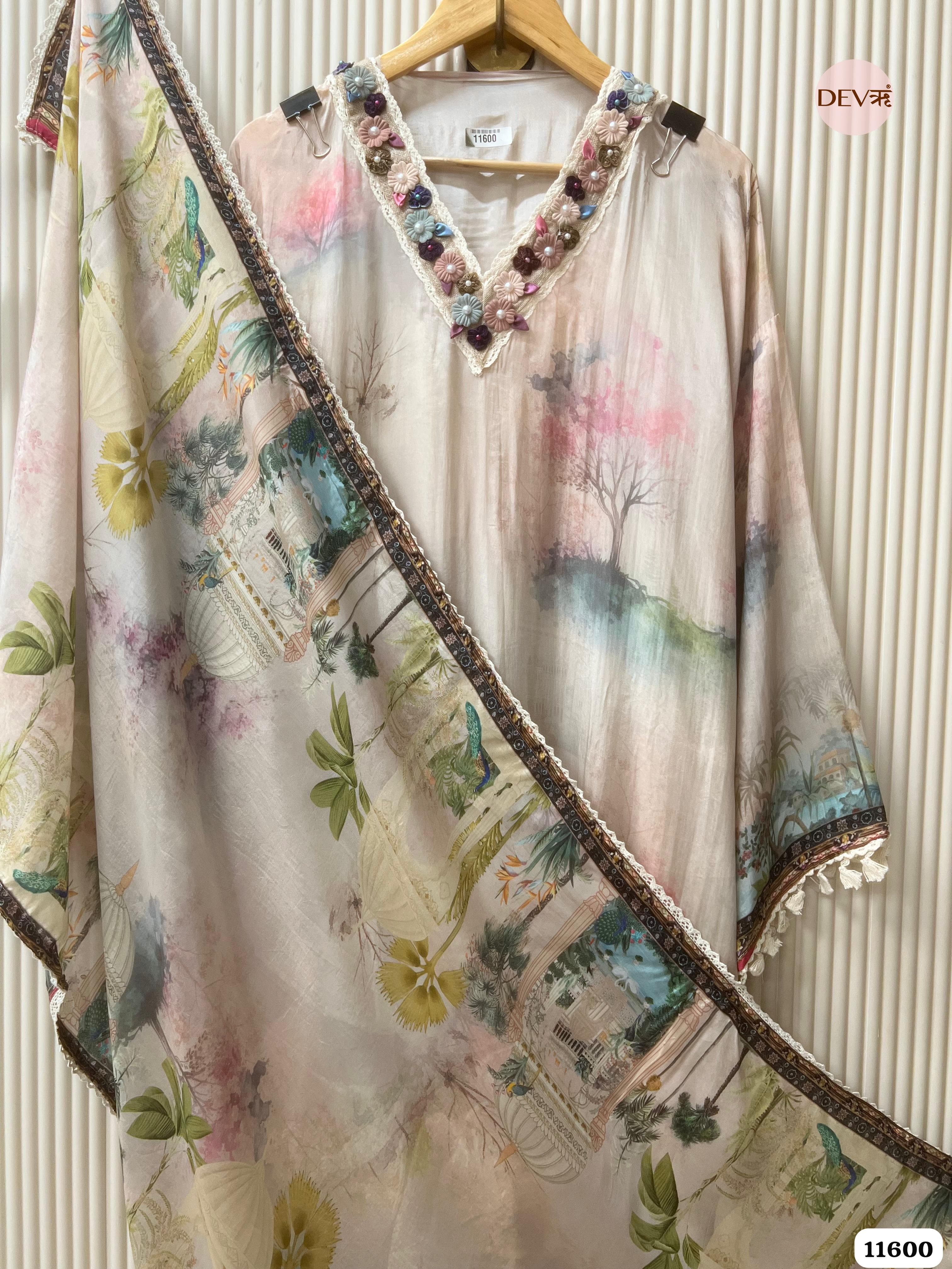 Light Multi Organza Silk Semi Stitched Printed Hand Embroidered -Set Of 3 {11600}