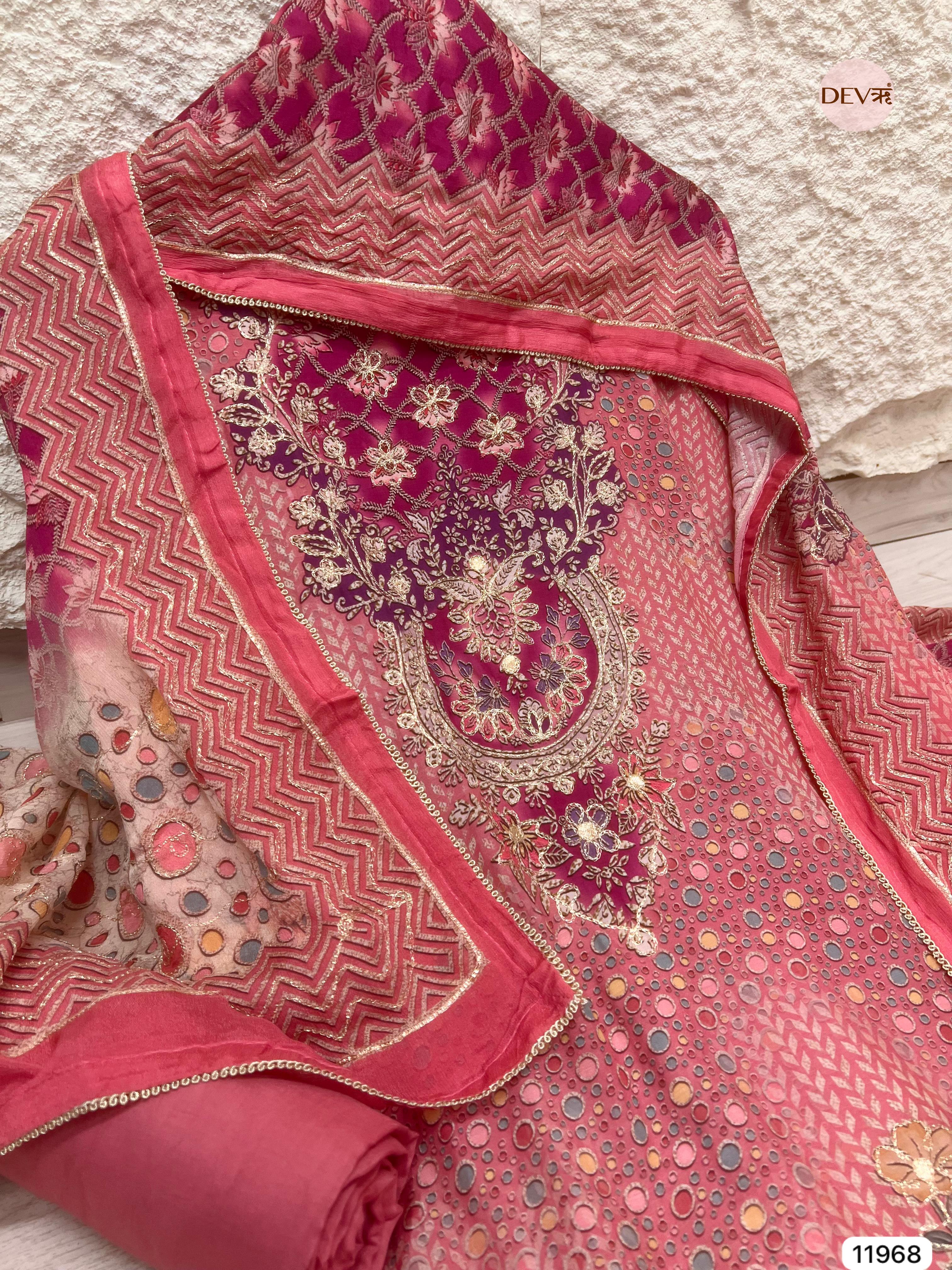 {11968} Pink Muslin Unstitched Printed -Set Of 3