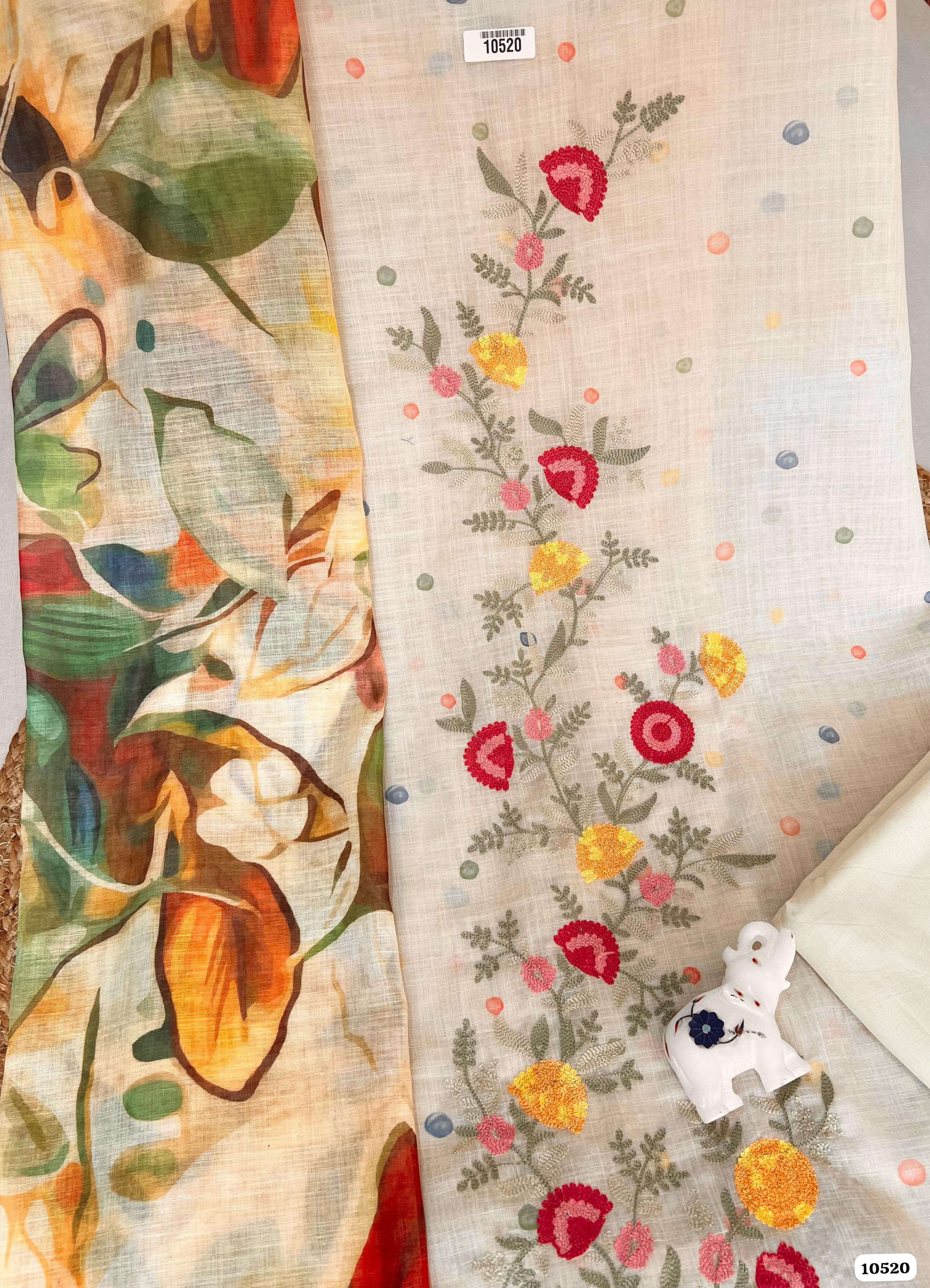 Beige Pure Linen Cotton Unstitched _Set Of 3 - {10520}