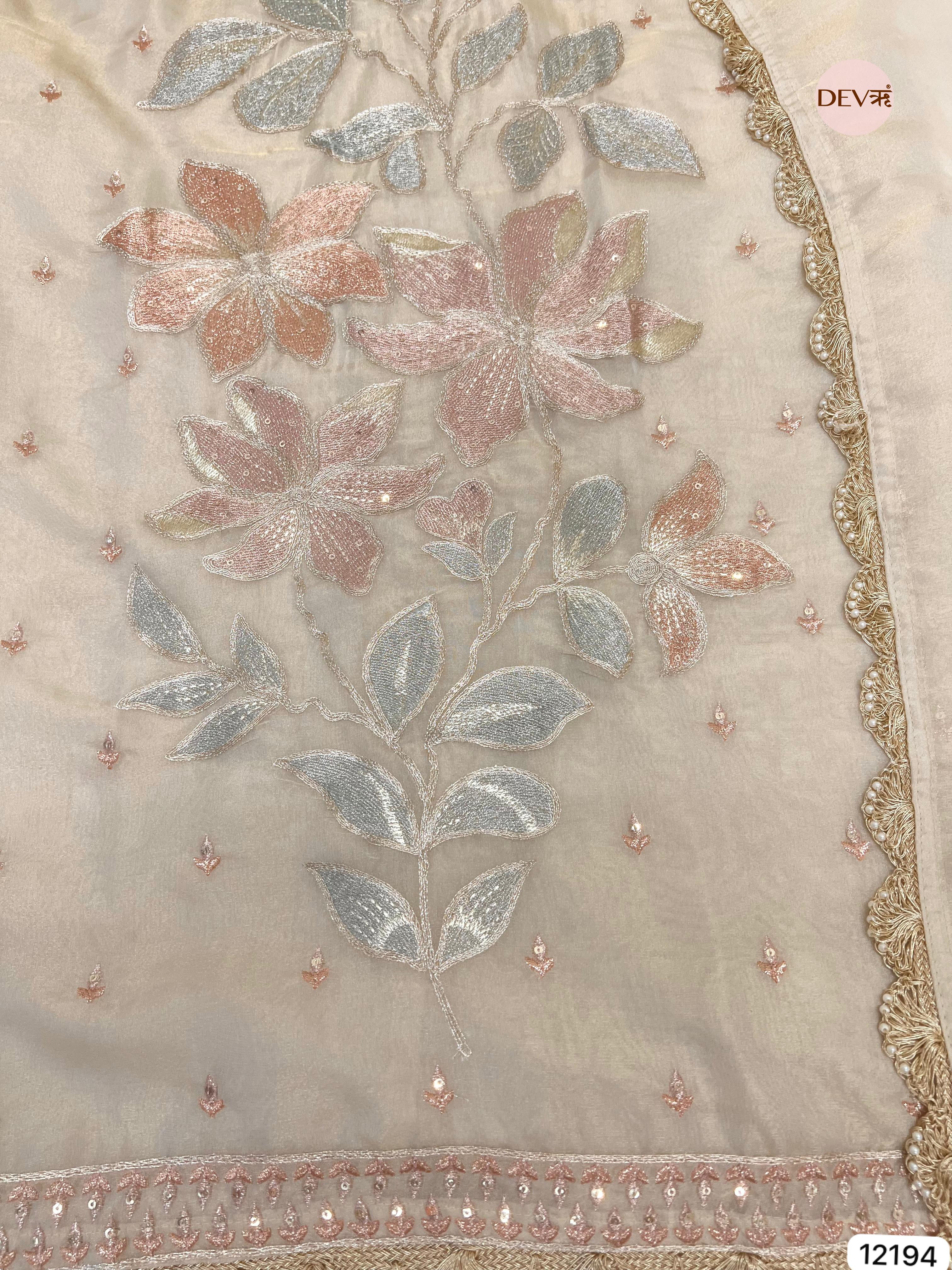 Off white Pure Shimmer Silk Unstitched -Set Of 3 - {12194}