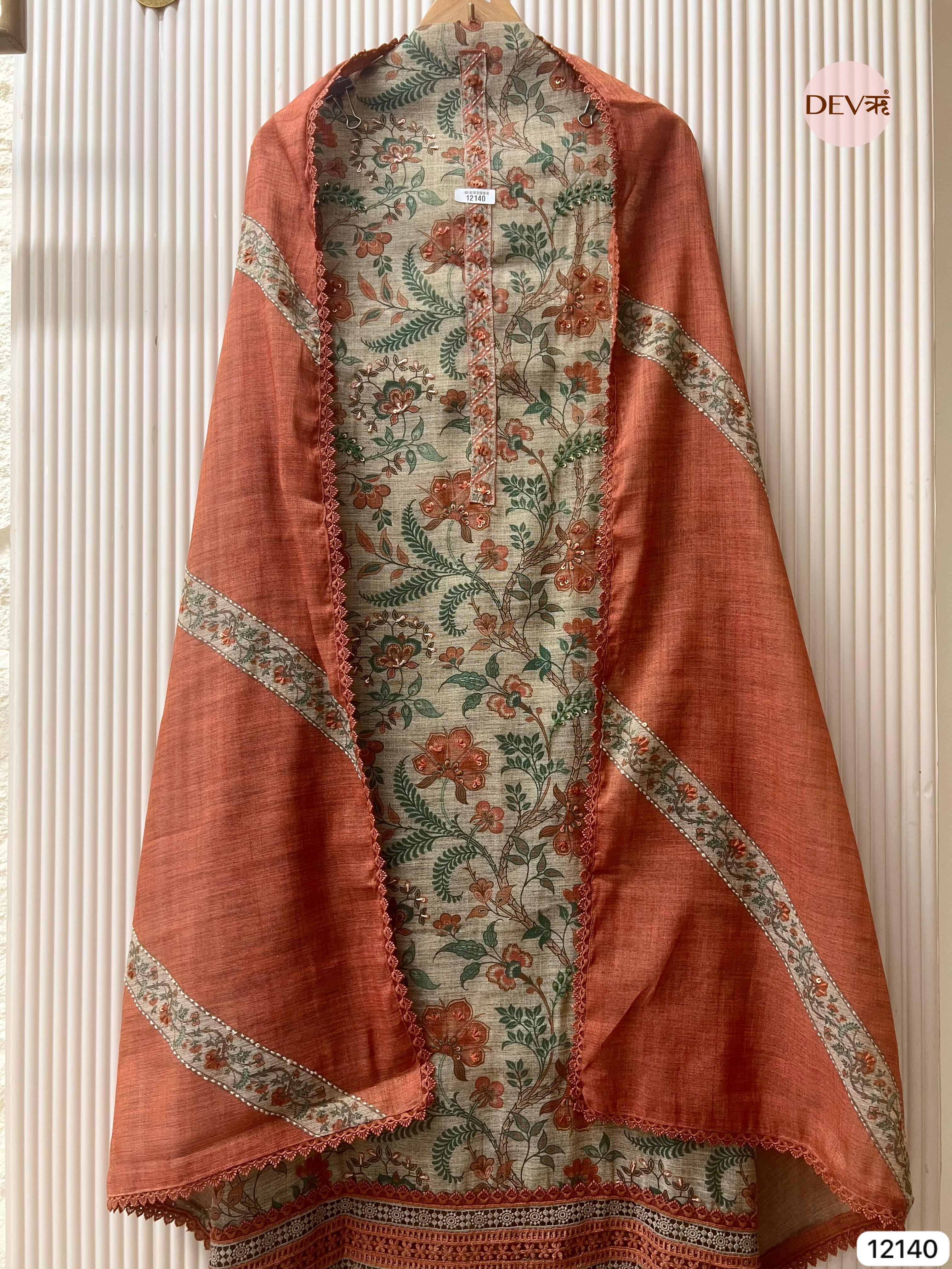 Multi Colour Pure Khadi Silk Unstitched Printed -Set Of 3 - {12140}