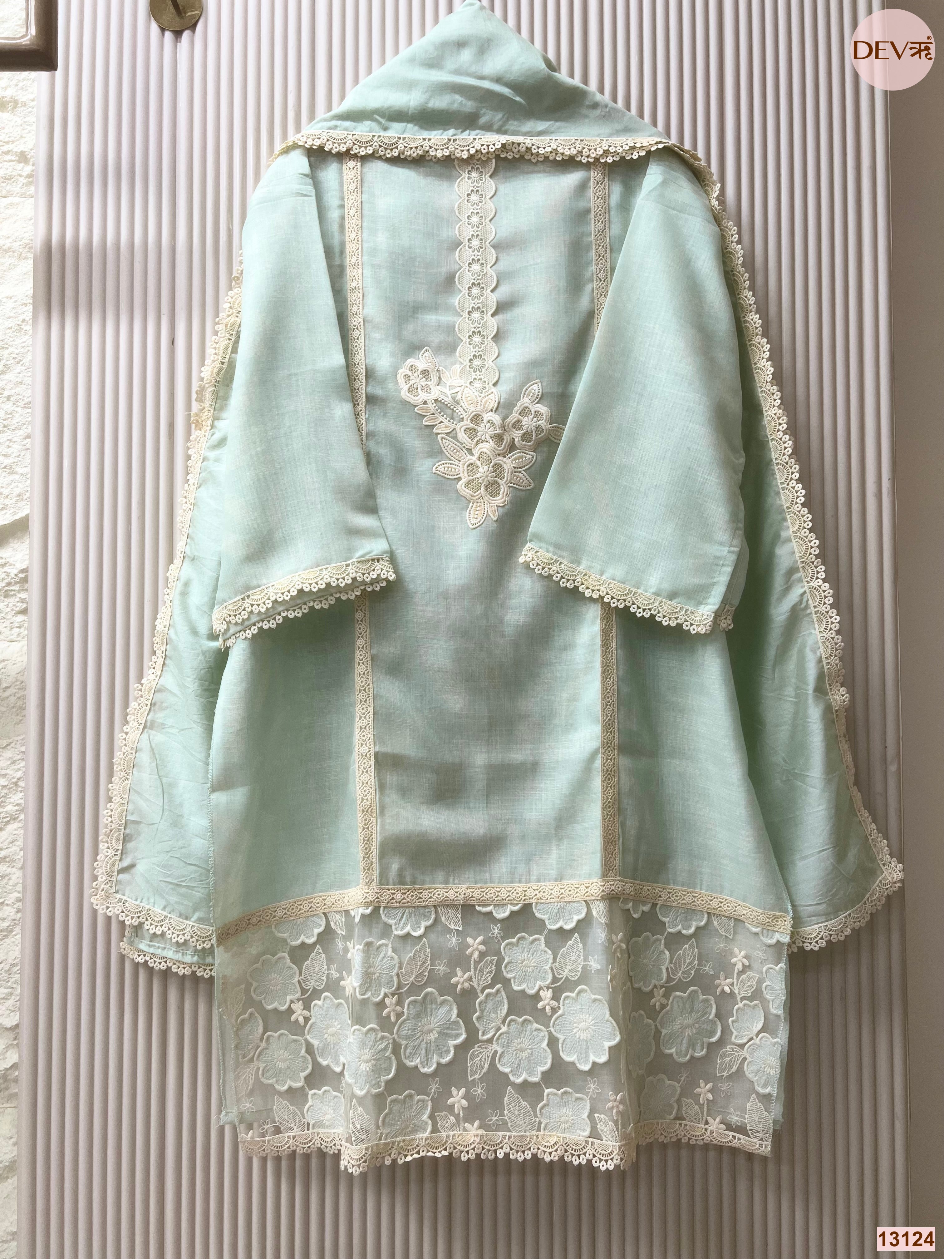Mint Linen Cotton Embroidered Unstitched 3-Piece Suit (Devri – D.No 13124)