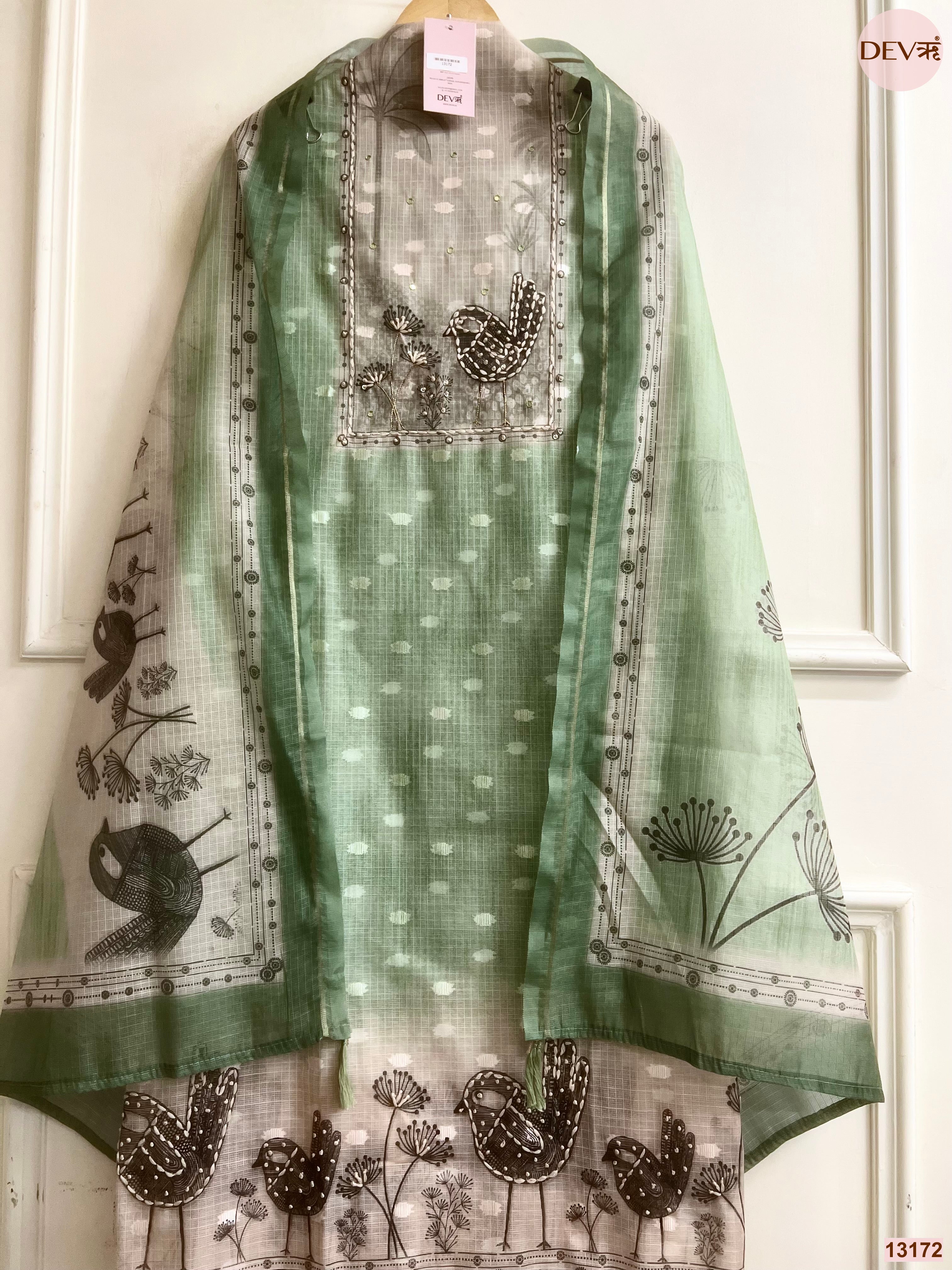Green Kota Printed Unstitched 3-Piece Suit (Devri – D.No 13172)