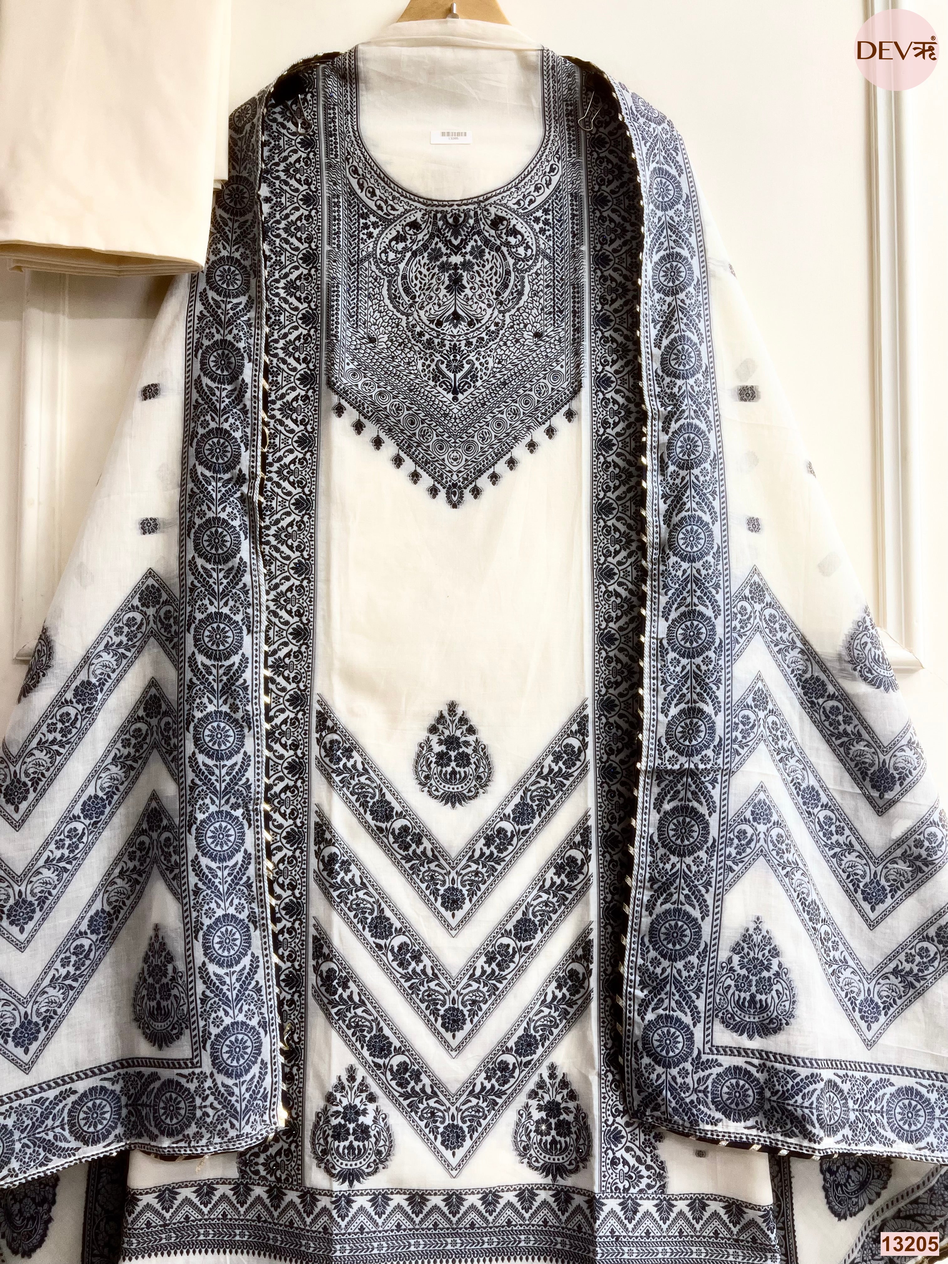 Off White Jamdani Cotton Printed Unstitched 3-Piece Suit (Devri – D.No 13205)