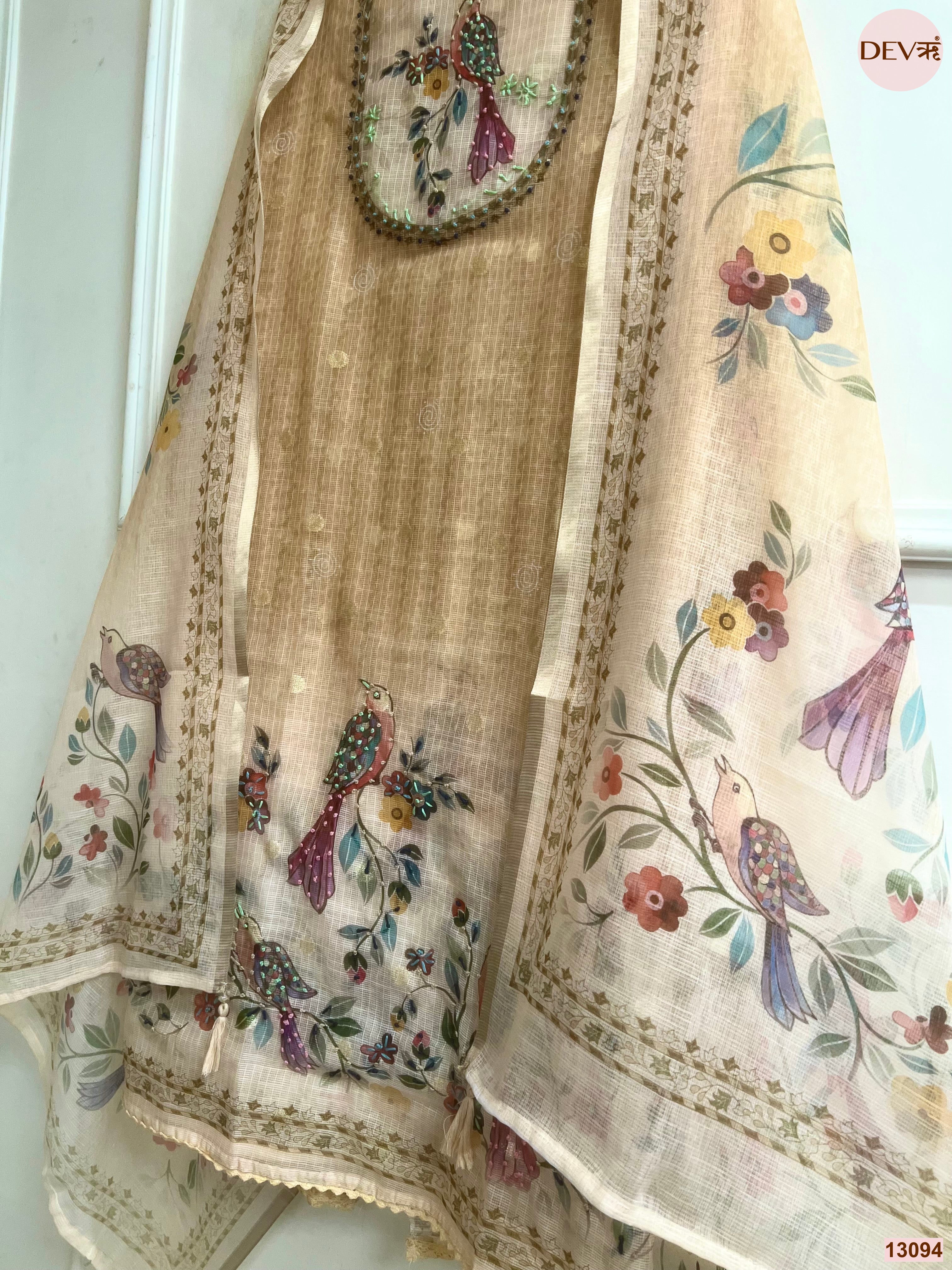 Beige Kota Printed Unstitched 3-Piece Suit (Devri – D.No 13094)