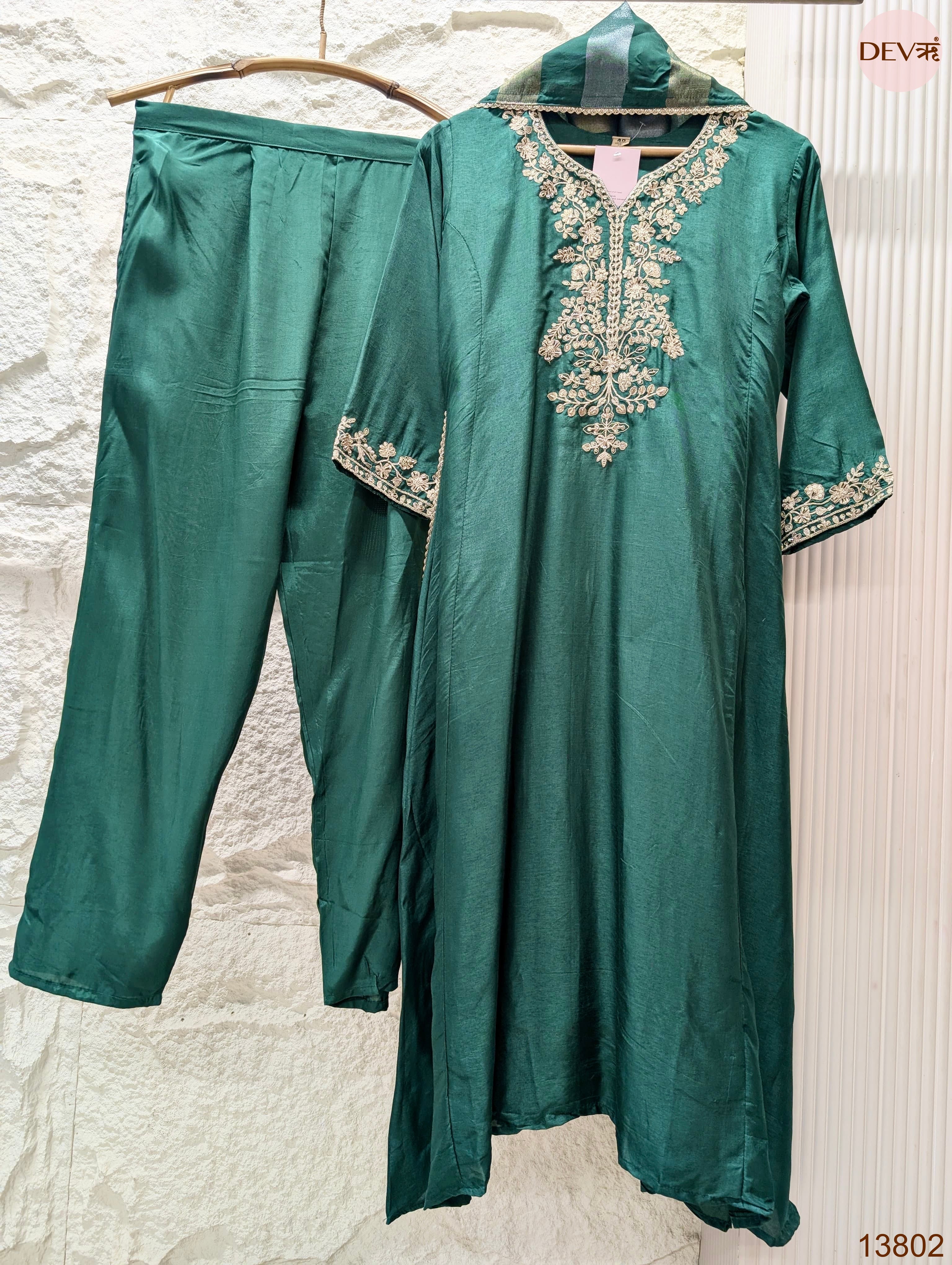 Zarmina Pure Russian silk Embroidered Teal 3-Piece Set (Devri – D.No 13802)