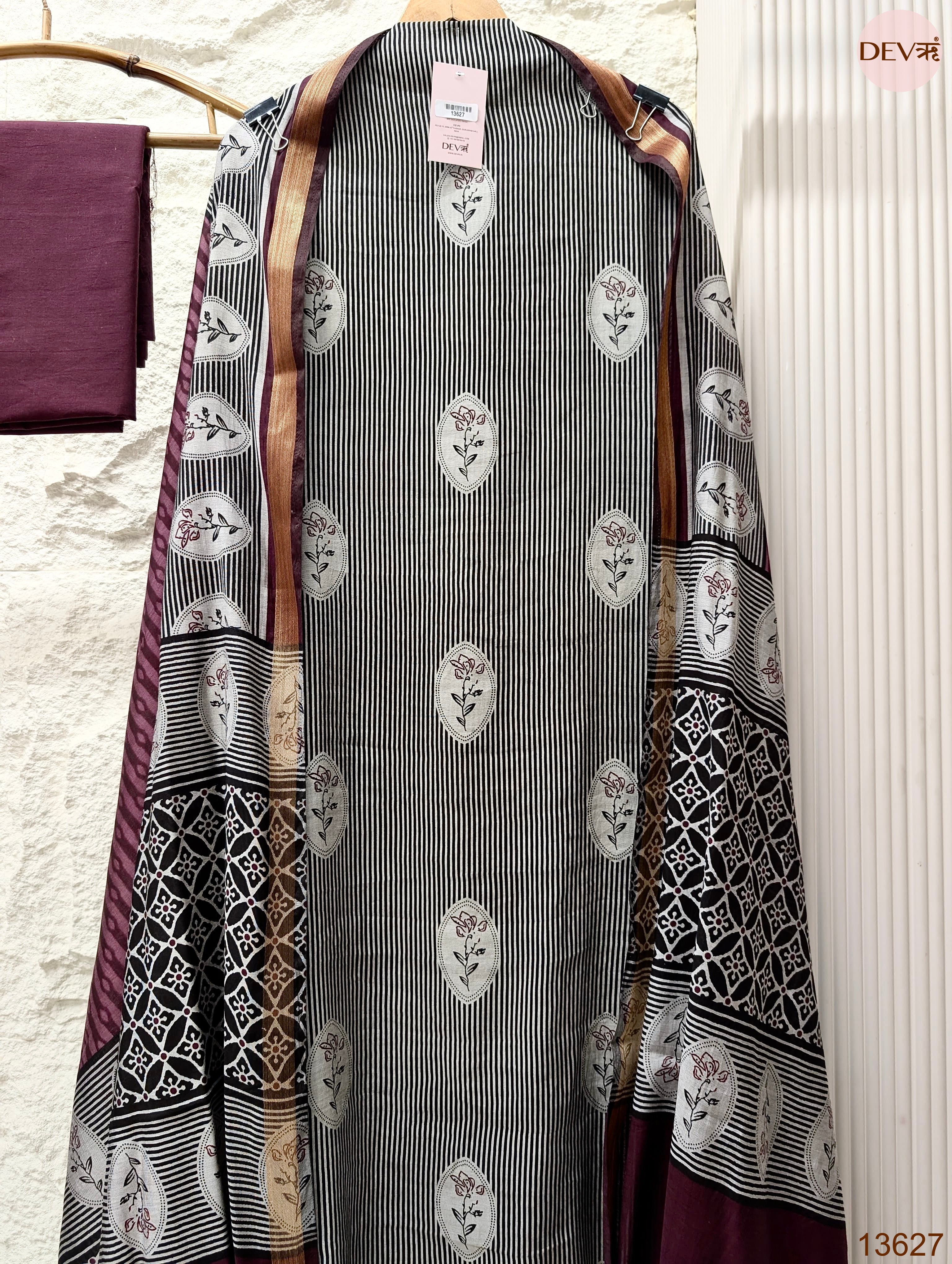 Black Maheshwari Silk Printed Unstitched 3-Piece Suit (Devri – D.No 13627)