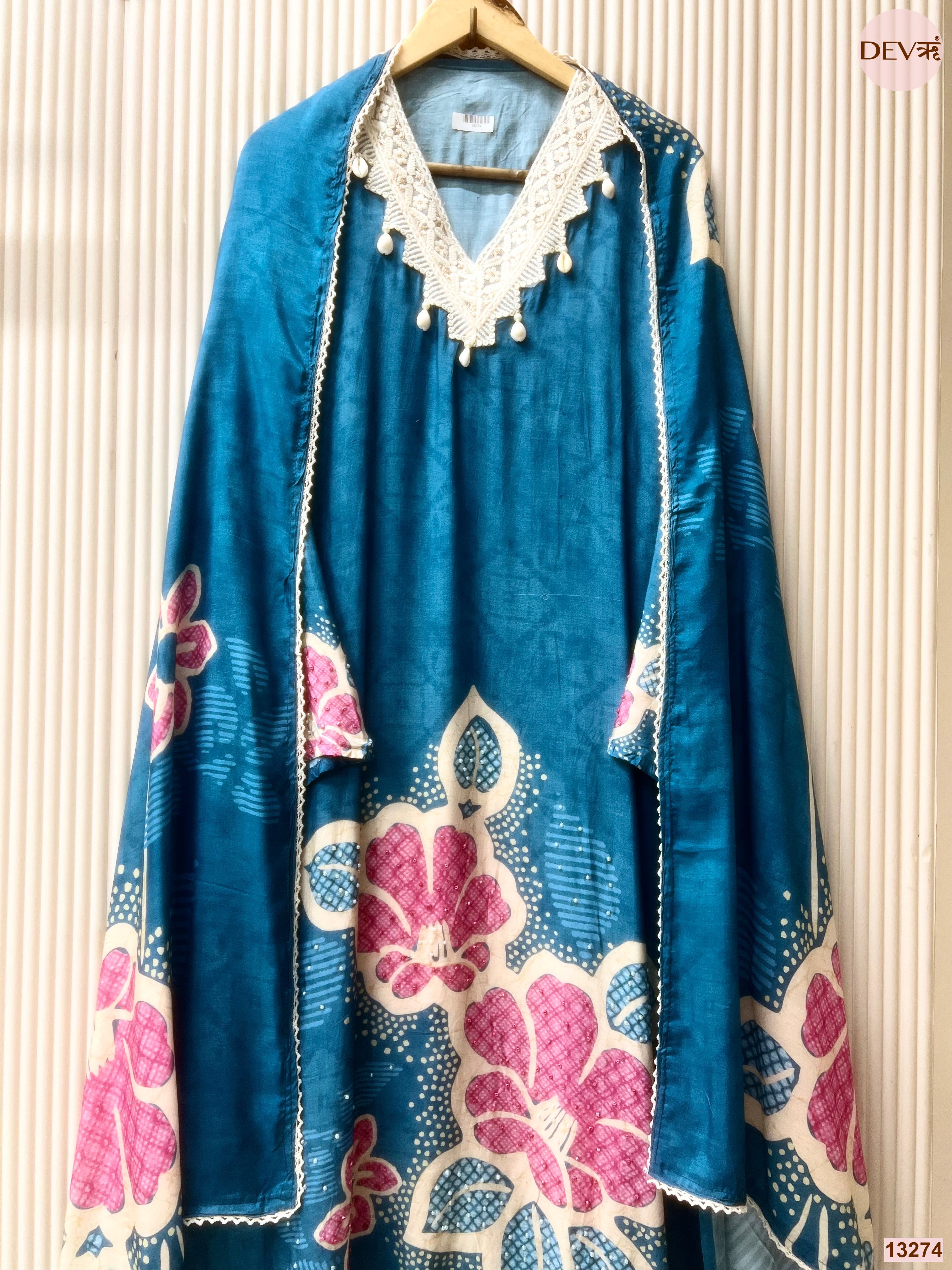 Teal Muslin Printed Unstitched 3-Piece Suit (Devri – D.No 13274)