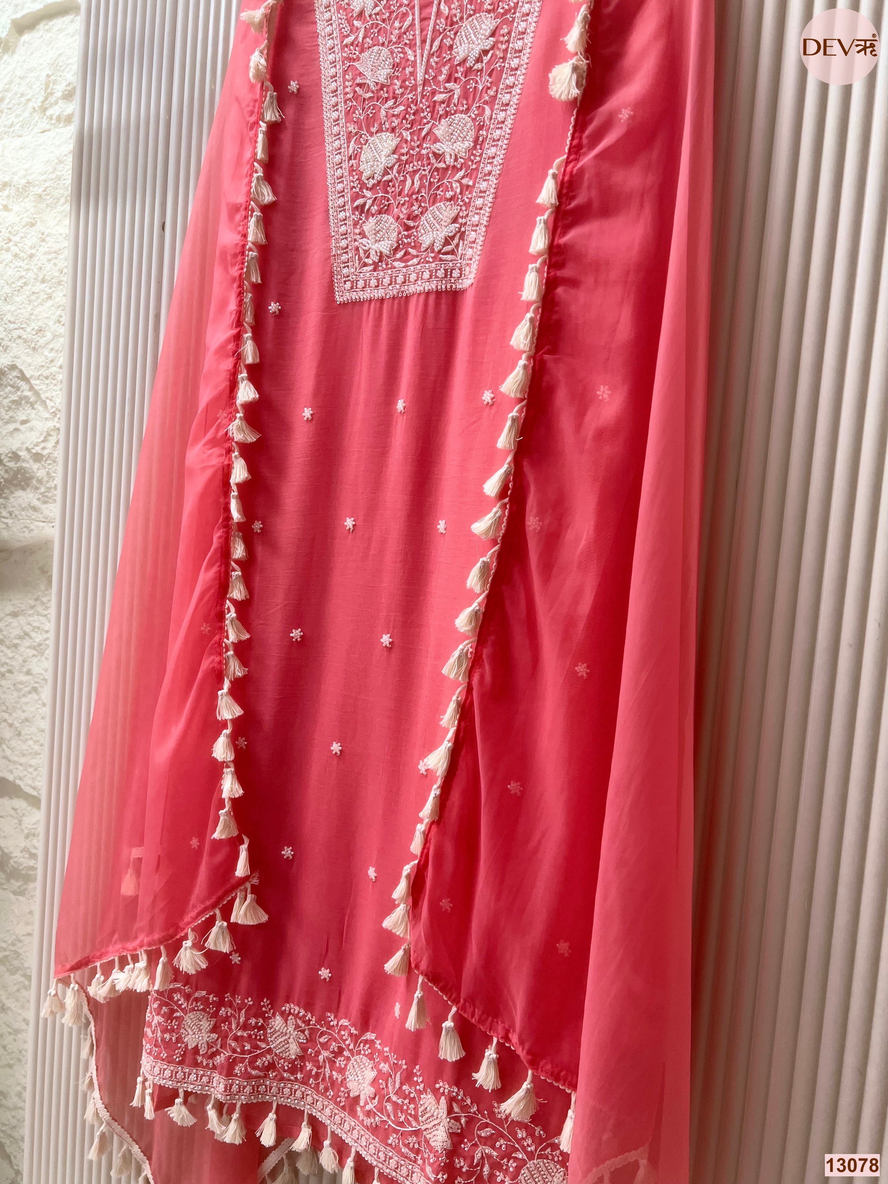 Pink Mul Cotton Embroidered Unstitched 3-Piece Suit (Devri – D.No 13078)