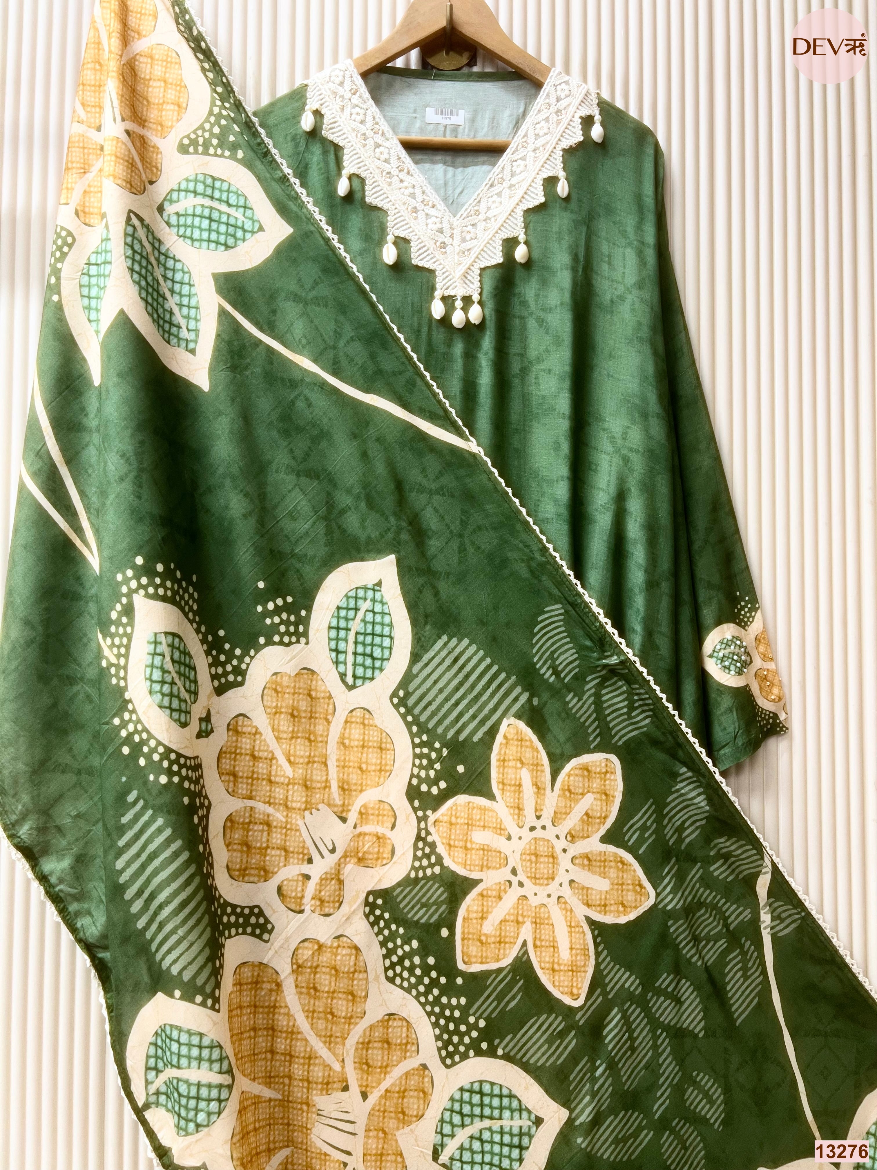 Green Muslin Printed Unstitched 3-Piece Suit (Devri – D.No 13276)