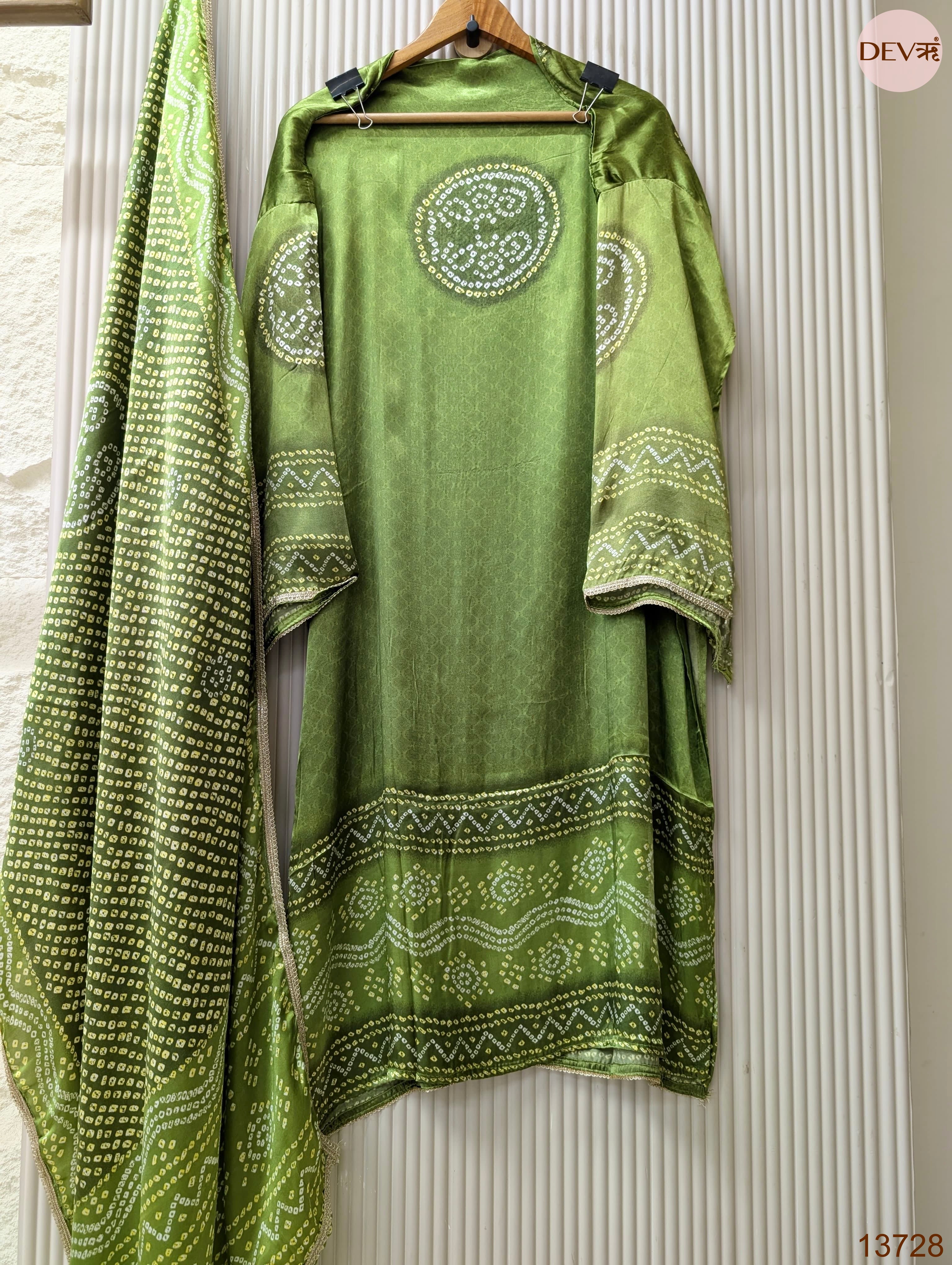 Olive Gajji Silk Printed Unstitched 3-Piece Suit (Devri – D.No 13728)