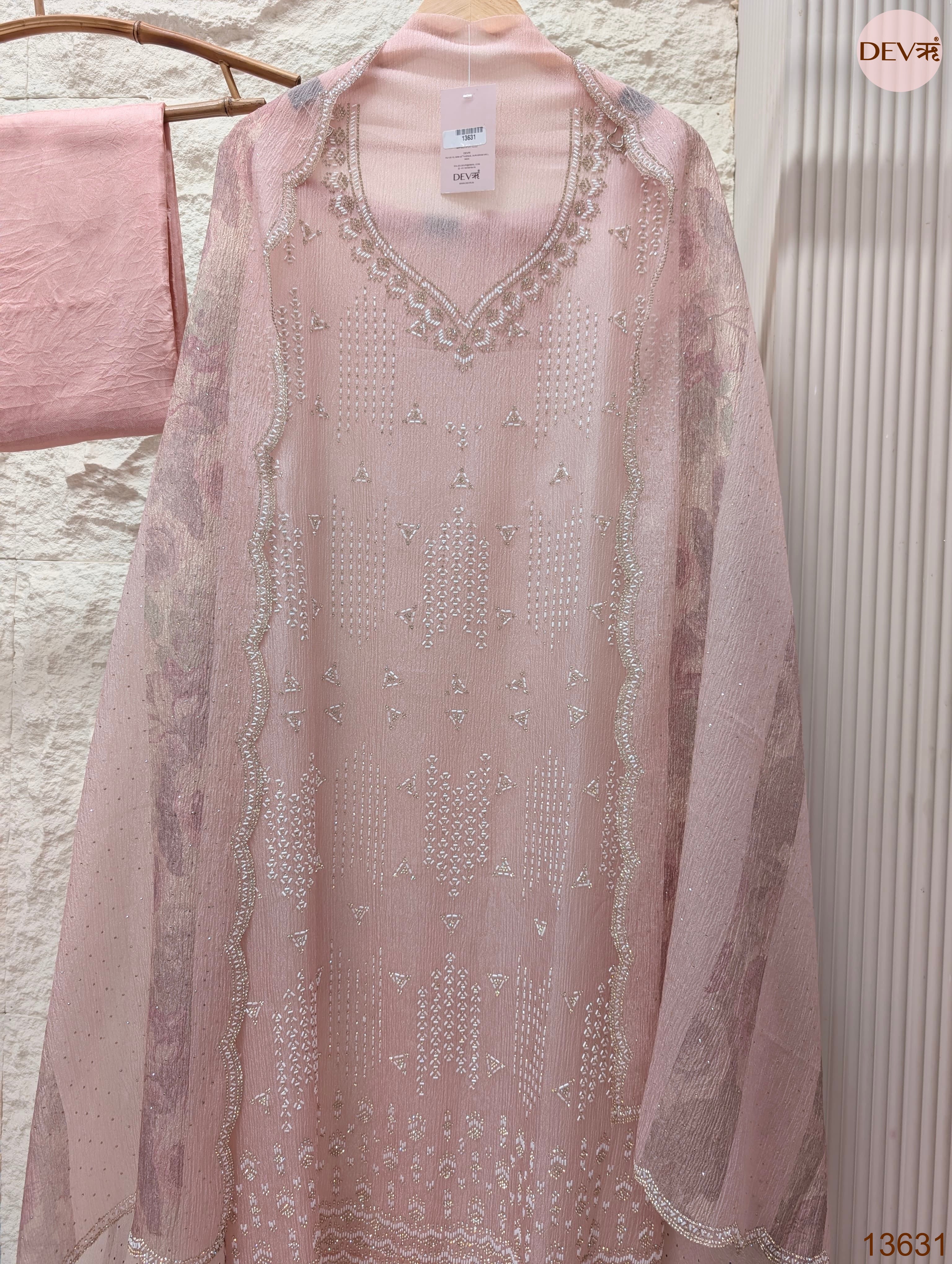 Pink Pure Crush Silk Embroidered Unstitched 3-Piece Suit (Devri – D.No 13631)