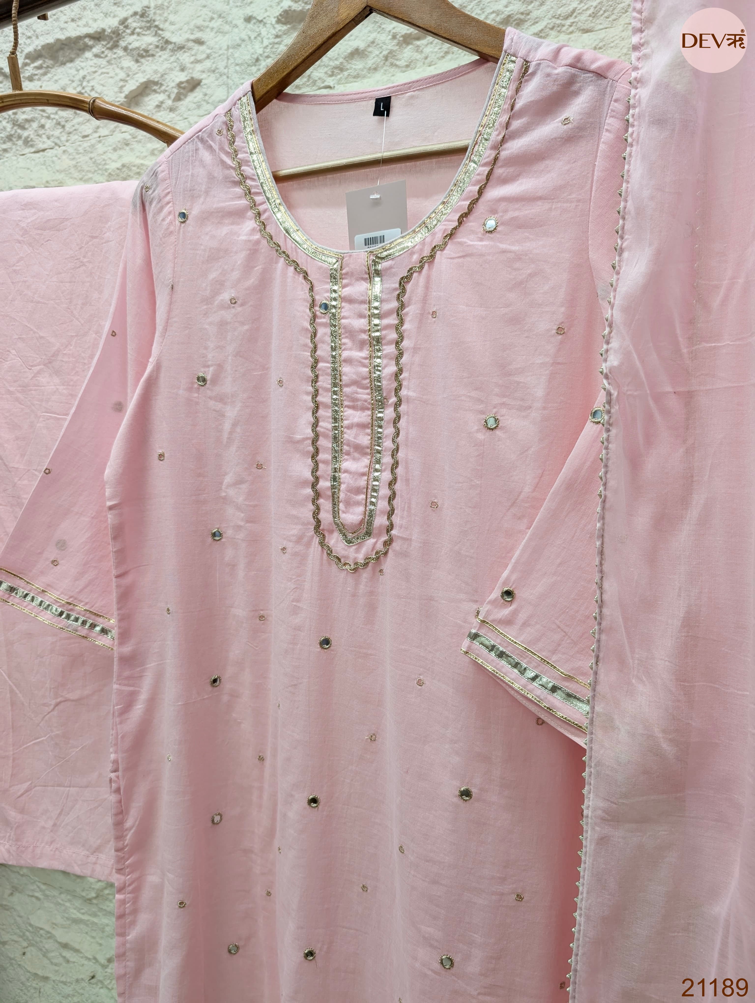 Gulnaar Pure mul cotton Embroidered Pink 3-Piece Set (Devri – D.No 21189)