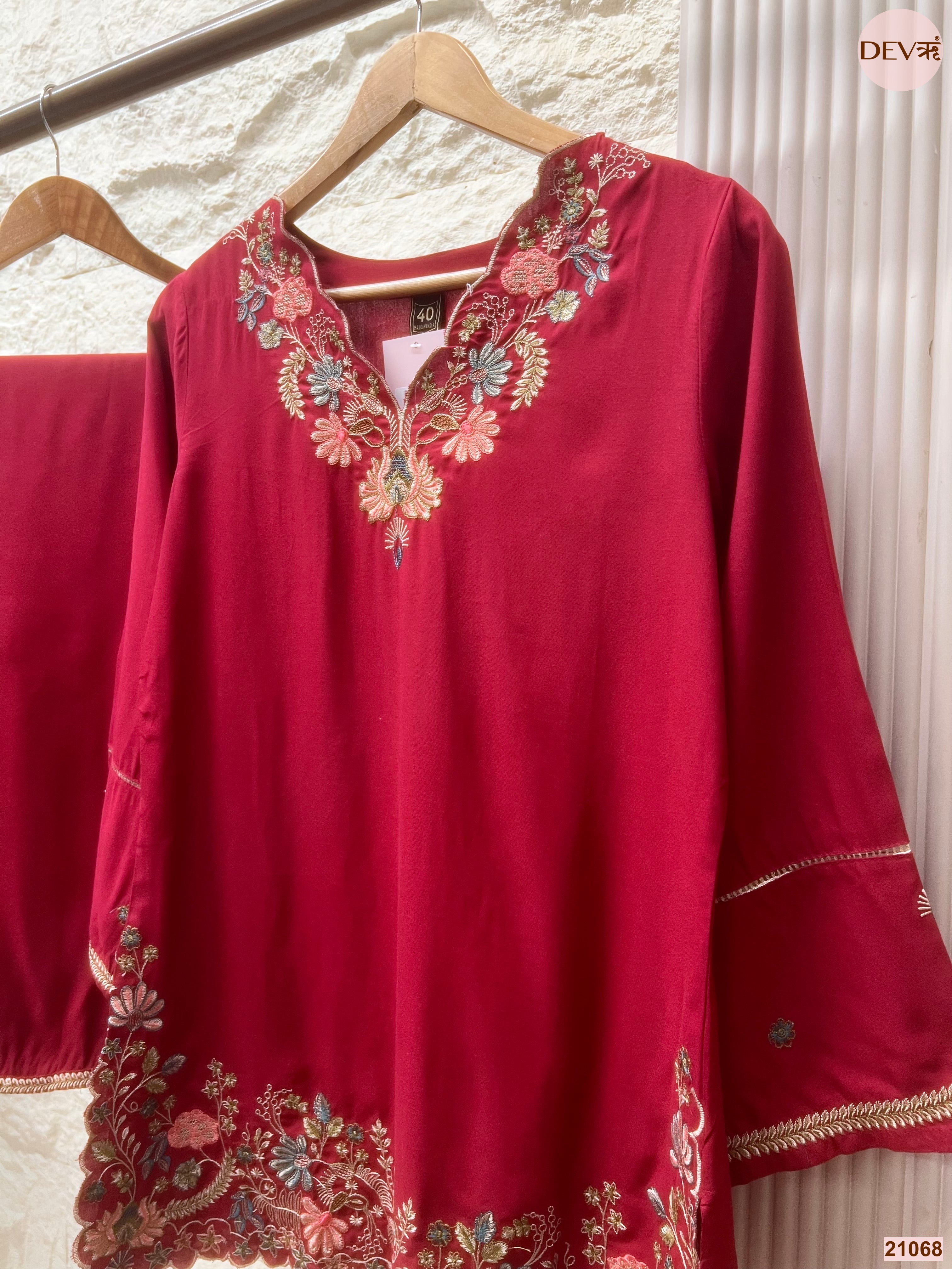 Gulnaar German Reyon Embroidered Magenta 2-Piece Set (Devri – D.No 21068)