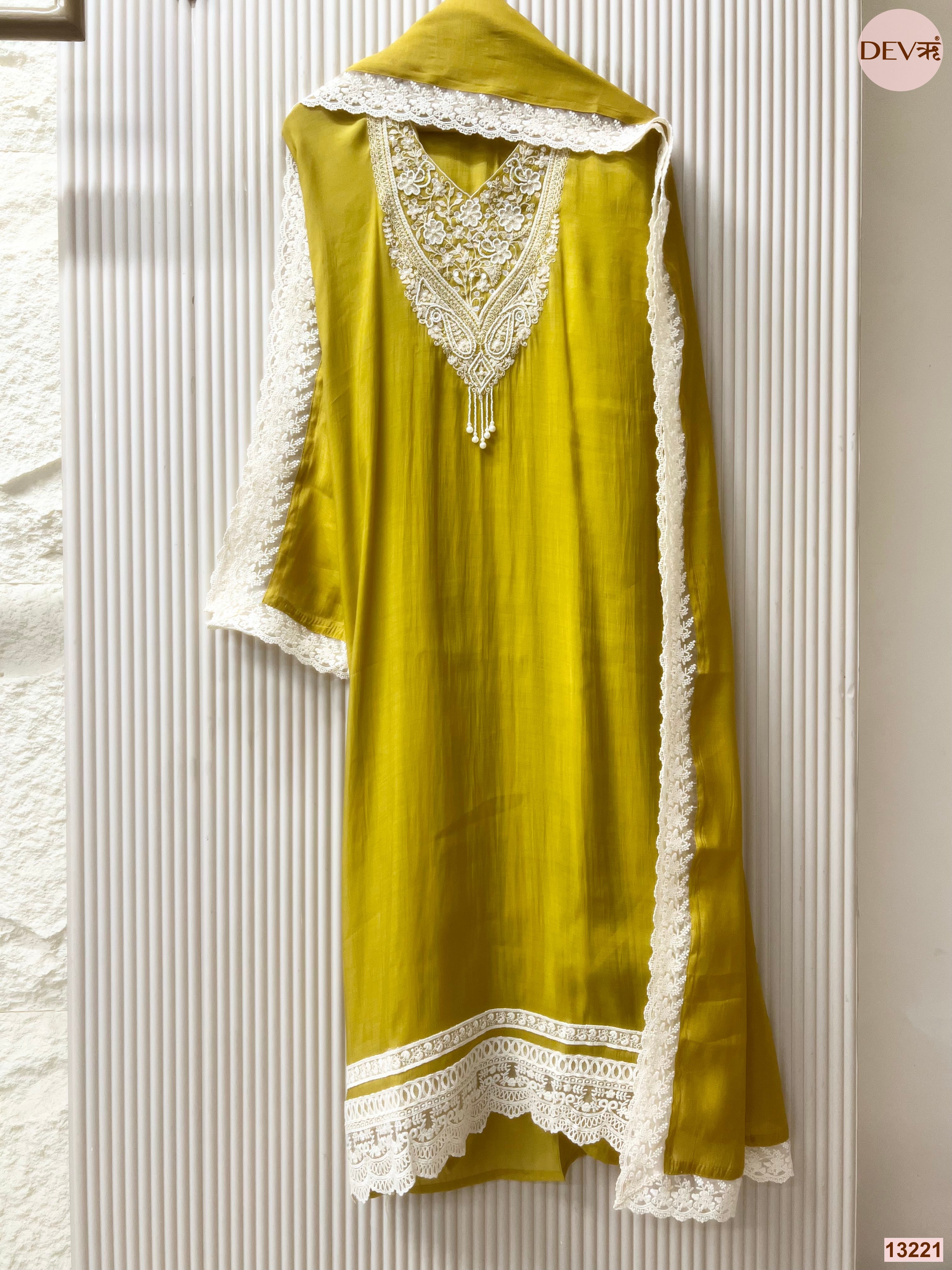 Mustard Mul Cotton Embroidered Unstitched 3-Piece Suit (Devri – D.No 13221)