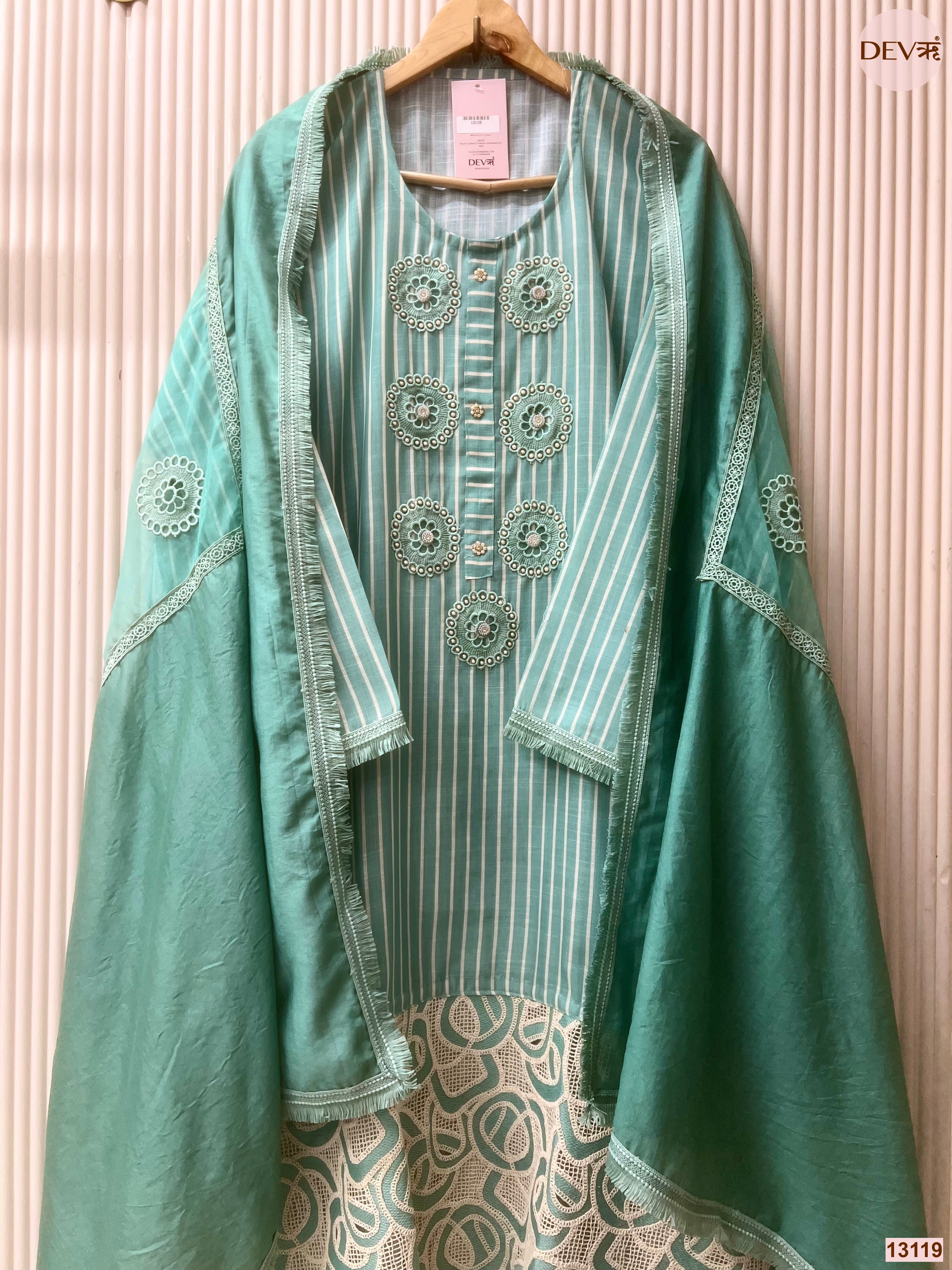 Aqua Linen Cotton Embroidered Unstitched 3-Piece Suit (Devri – D.No 13119)