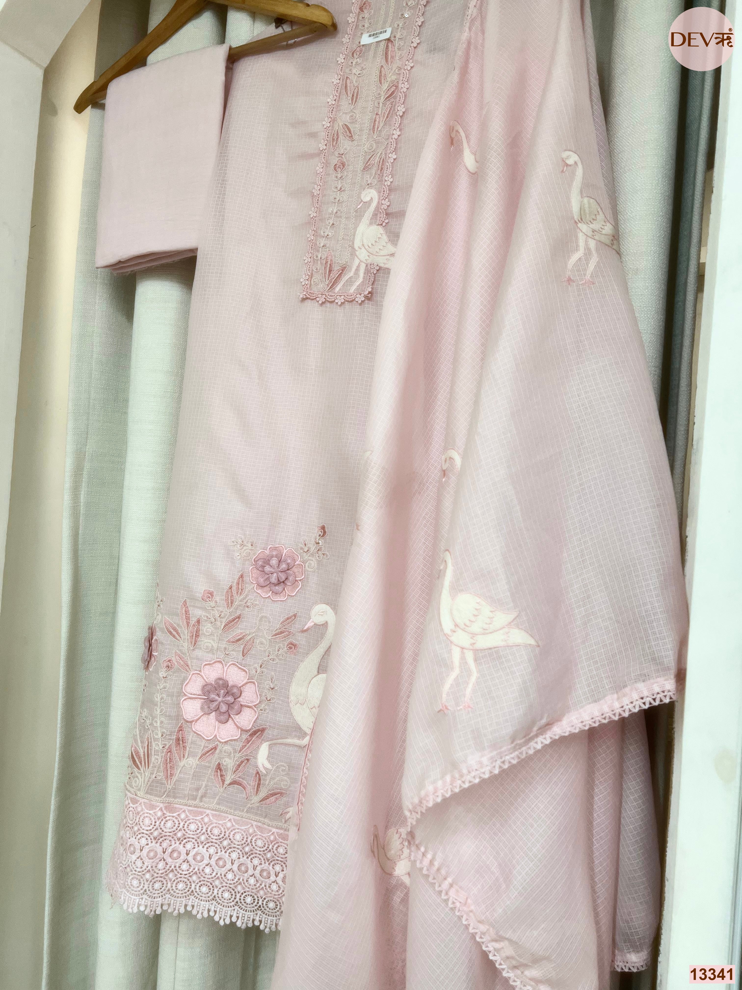 Pink Kota Embroidered Unstitched 3-Piece Suit (Devri – D.No 13341)