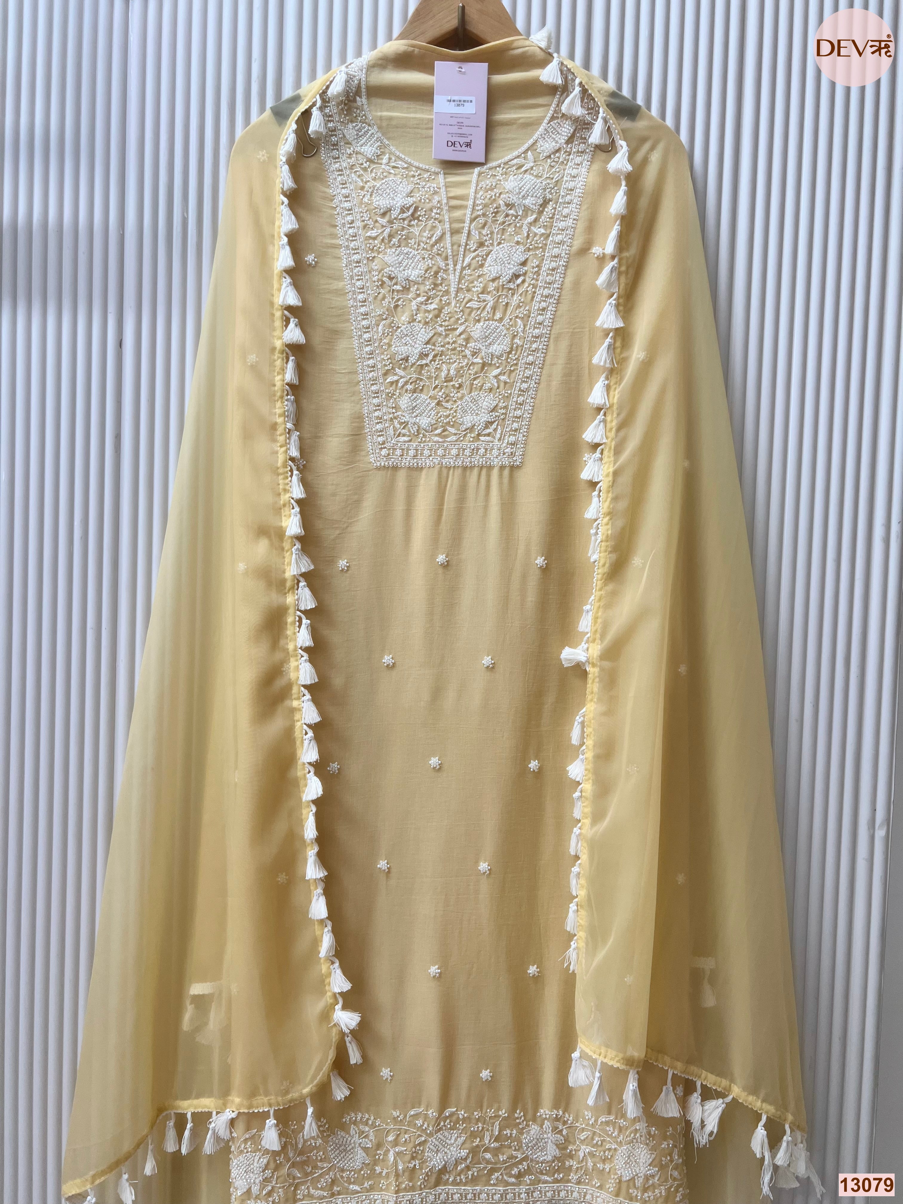 Yellow Mul Cotton Embroidered Unstitched 3-Piece Suit (Devri – D.No 13079)