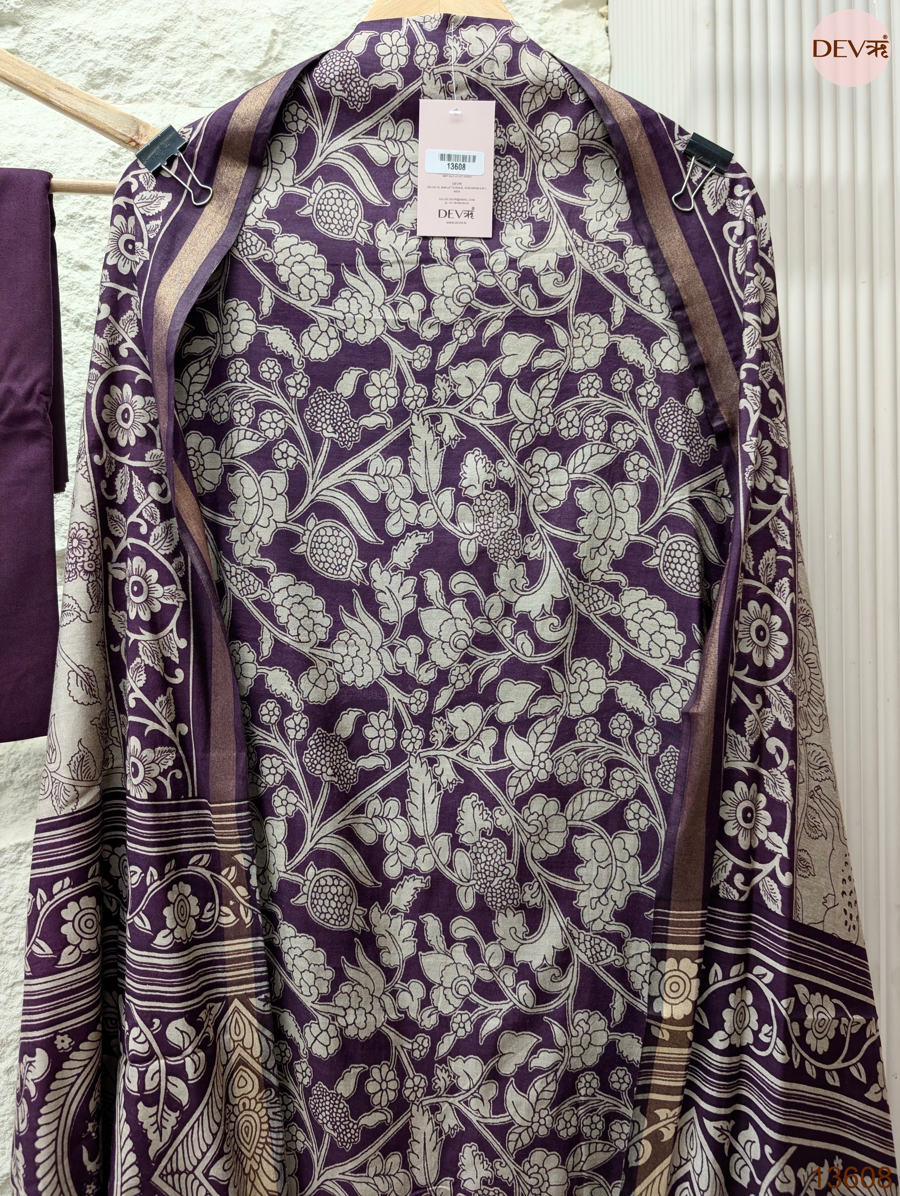 Purple Maheshwari Silk Printed Unstitched 3-Piece Suit (Devri – D.No 13608)