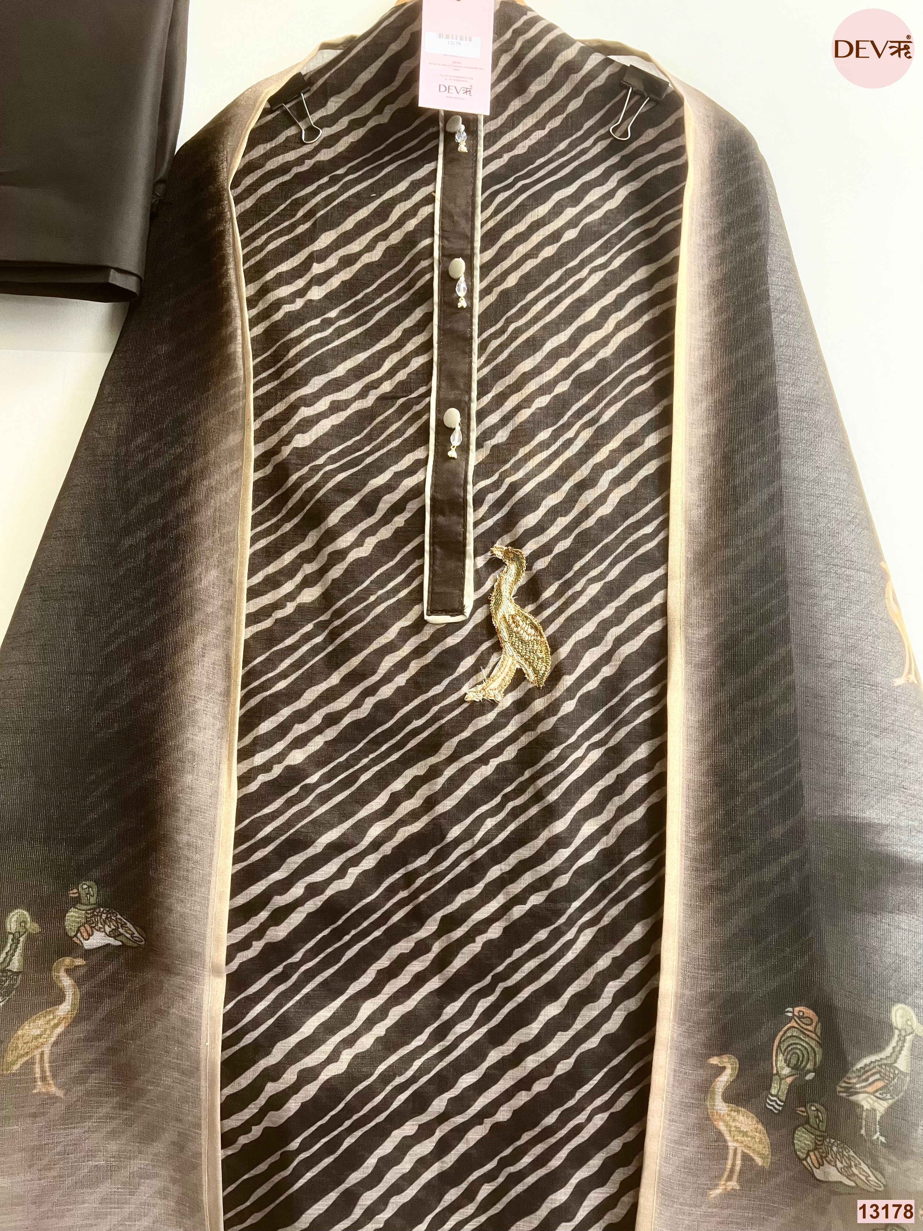 Black Linen Cotton Printed Unstitched 3-Piece Suit (Devri – D.No 13178)