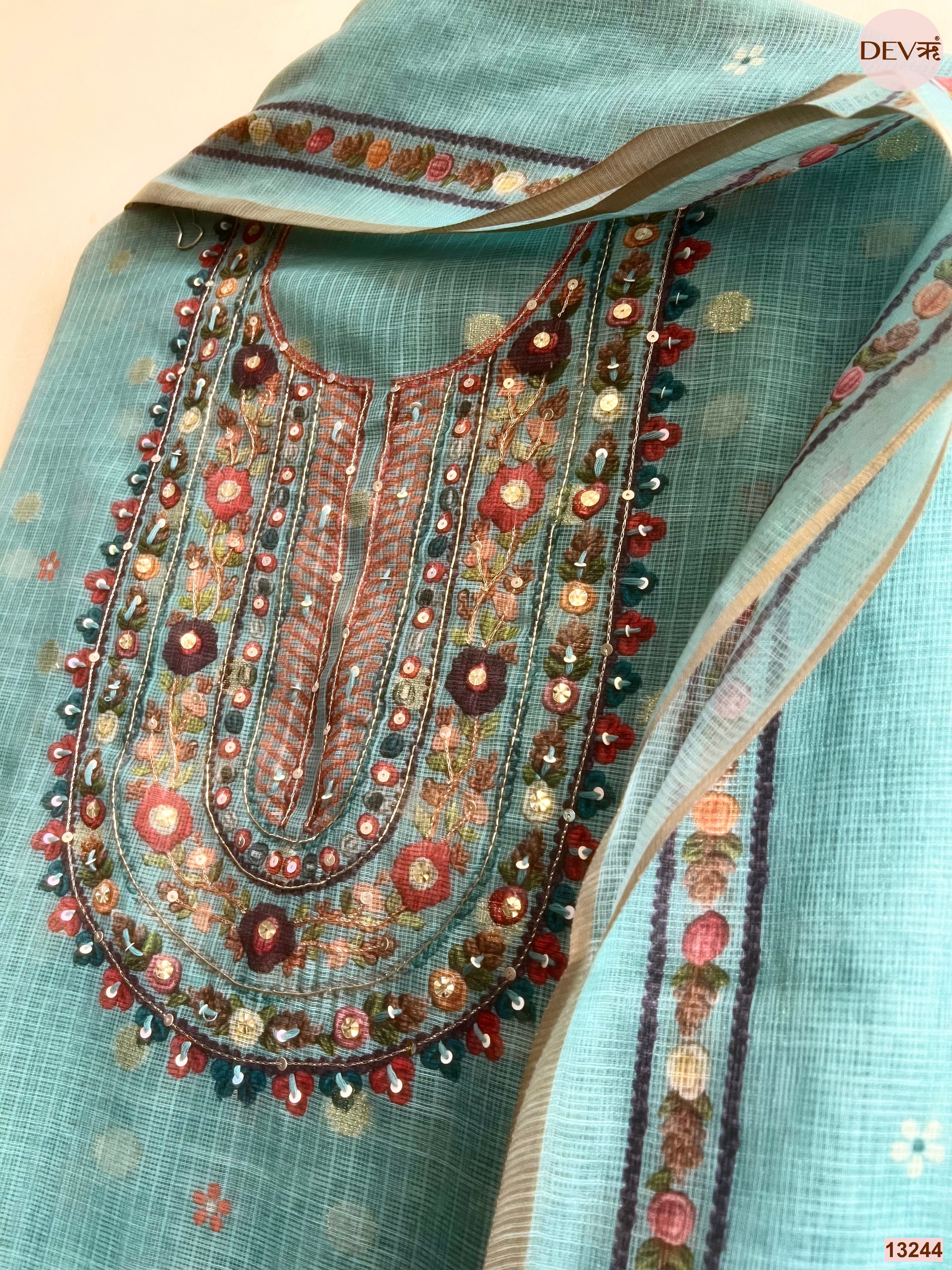 Blue Kota Printed Unstitched 3-Piece Suit (Devri – D.No 13244)