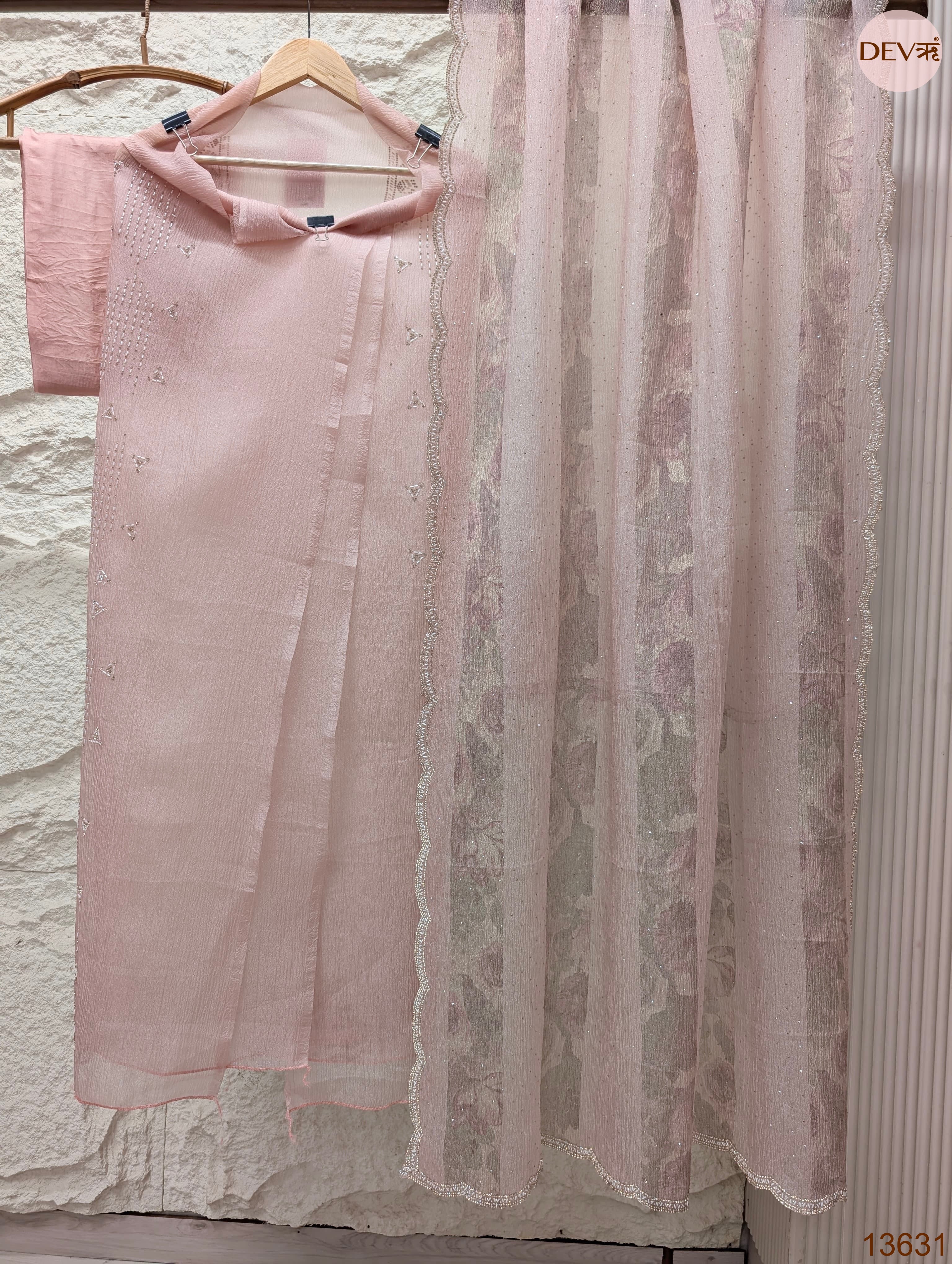 Pink Pure Crush Silk Embroidered Unstitched 3-Piece Suit (Devri – D.No 13631)