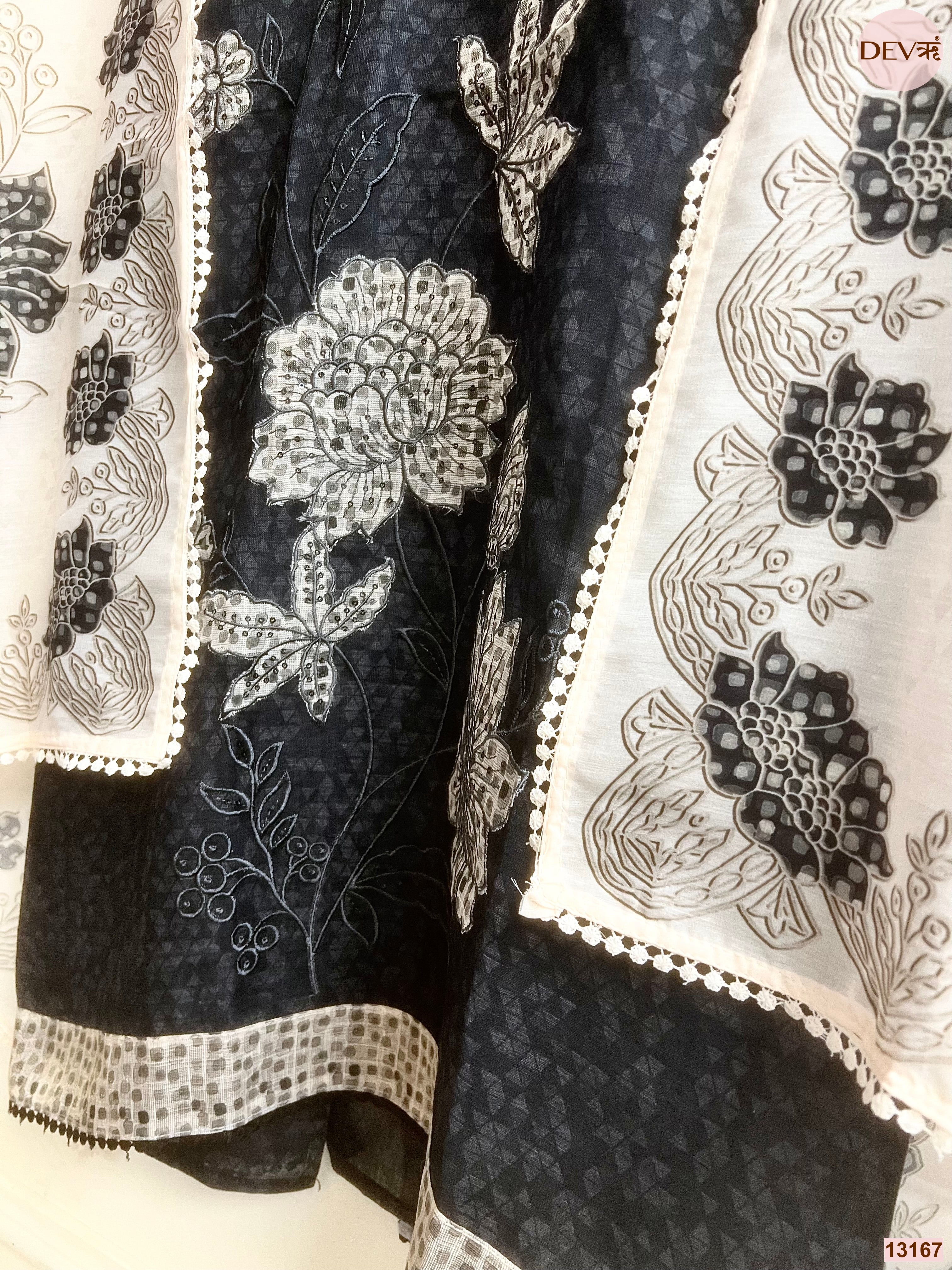Black Linen Cotton Printed Unstitched 3-Piece Suit (Devri – D.No 13167)