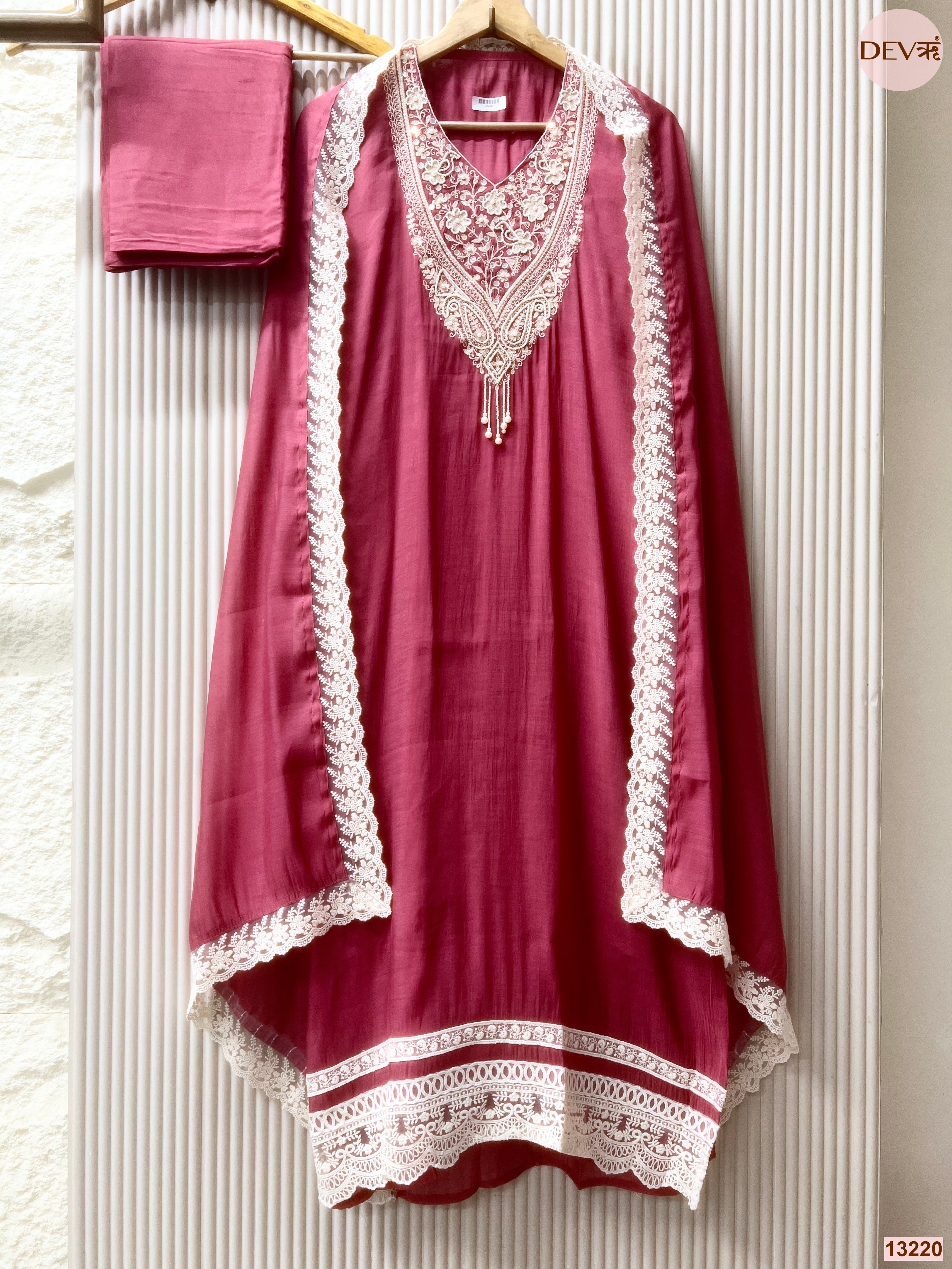 Wine Embroidered Unstitched 3-Piece Suit (Devri – D.No 13220)