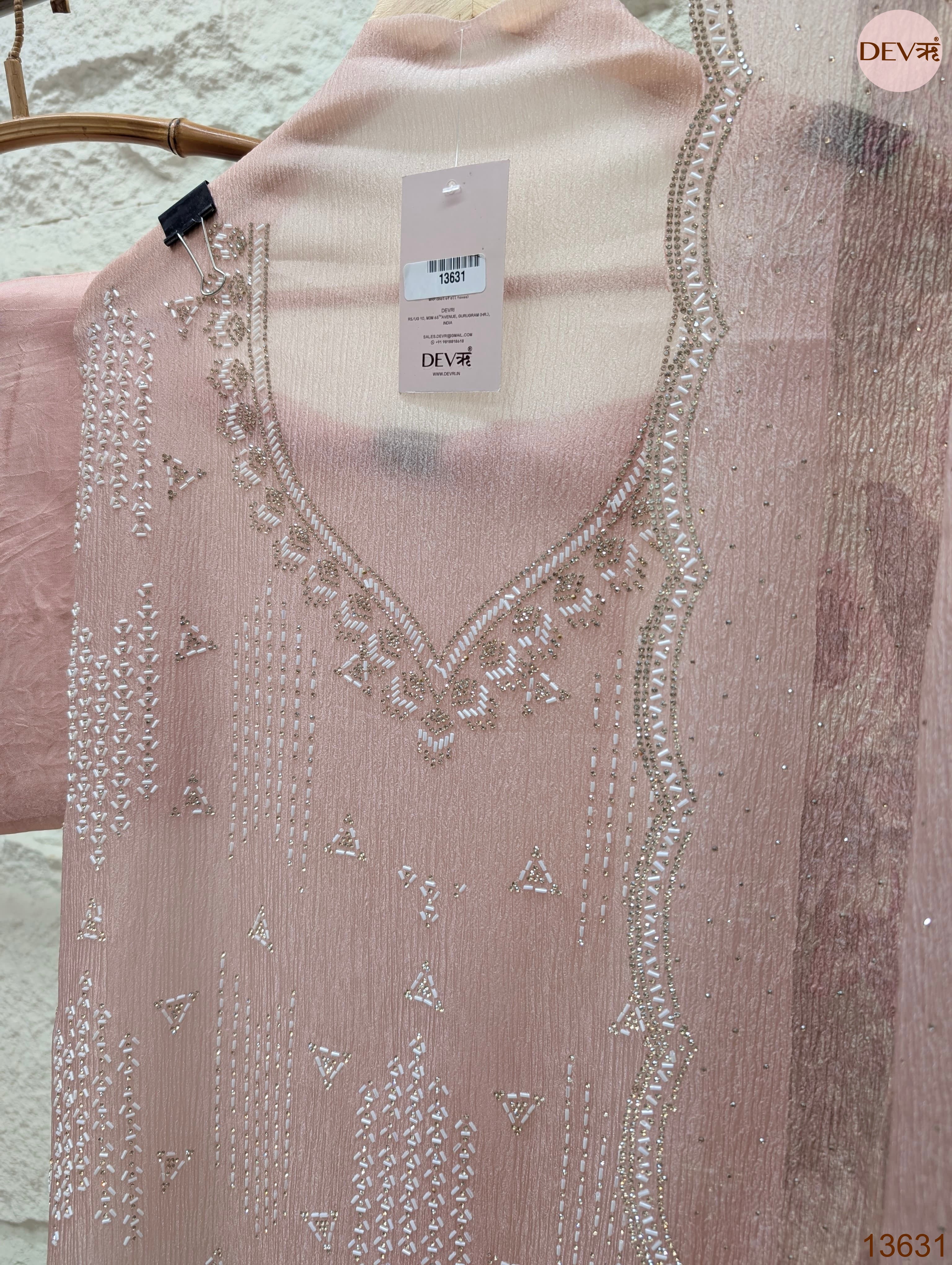 Pink Pure Crush Silk Embroidered Unstitched 3-Piece Suit (Devri – D.No 13631)