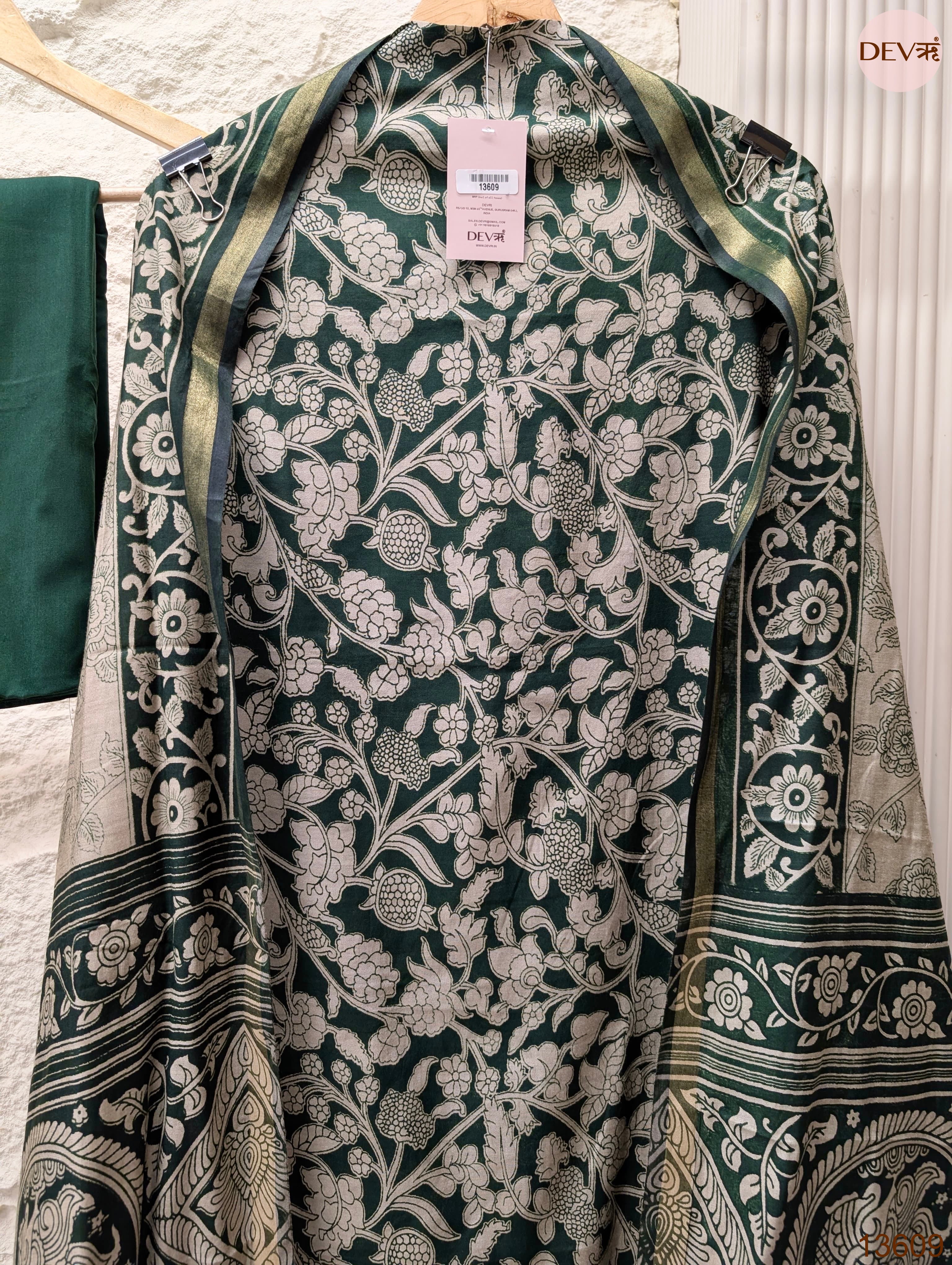 Green Maheshwari Silk Printed Unstitched 3-Piece Suit (Devri – D.No 13609)
