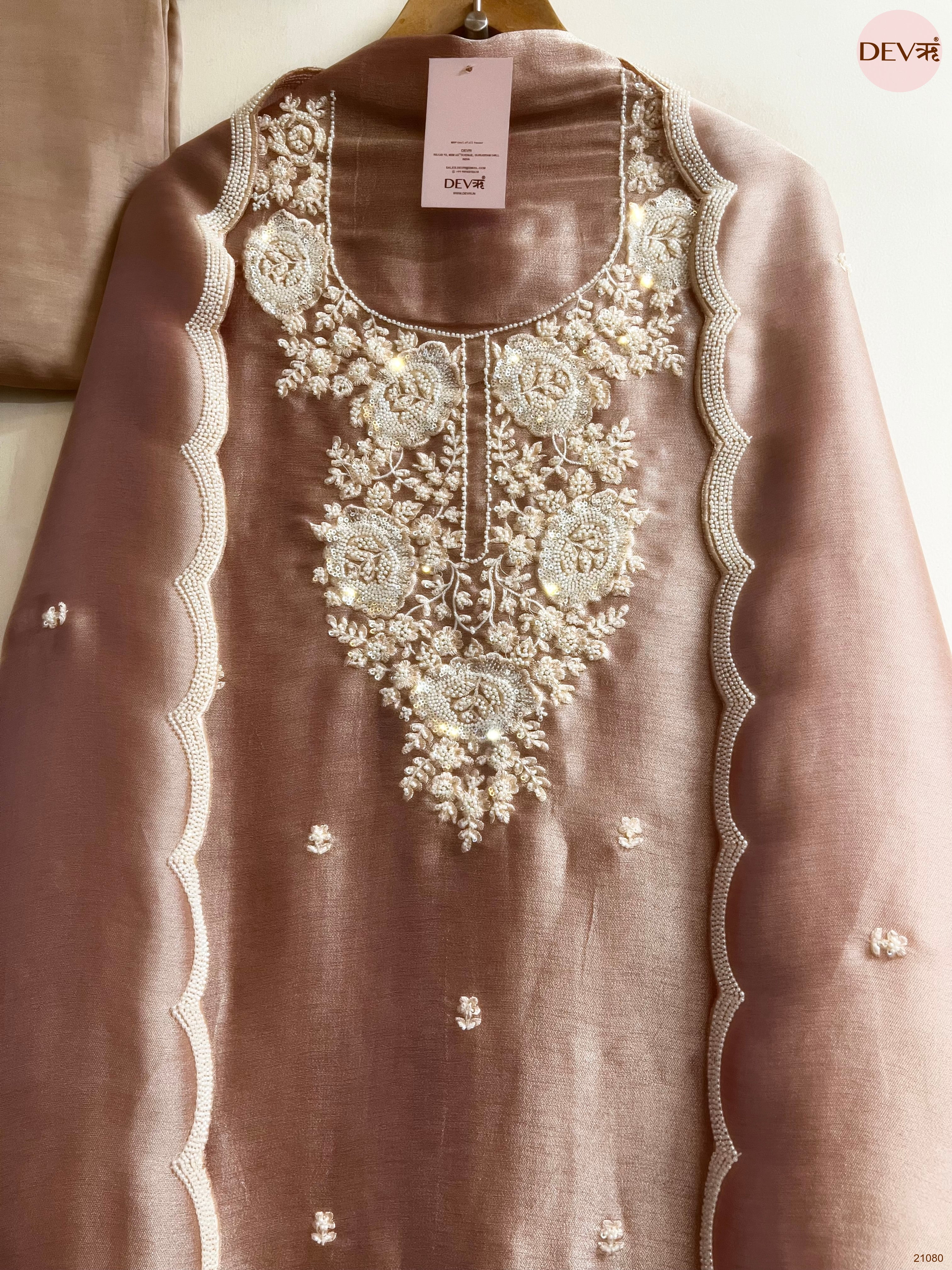 Pink Pure Tissue Giraffe Silk Embroidered Unstitched 3-Piece Suit (Devri – D.No 21080)
