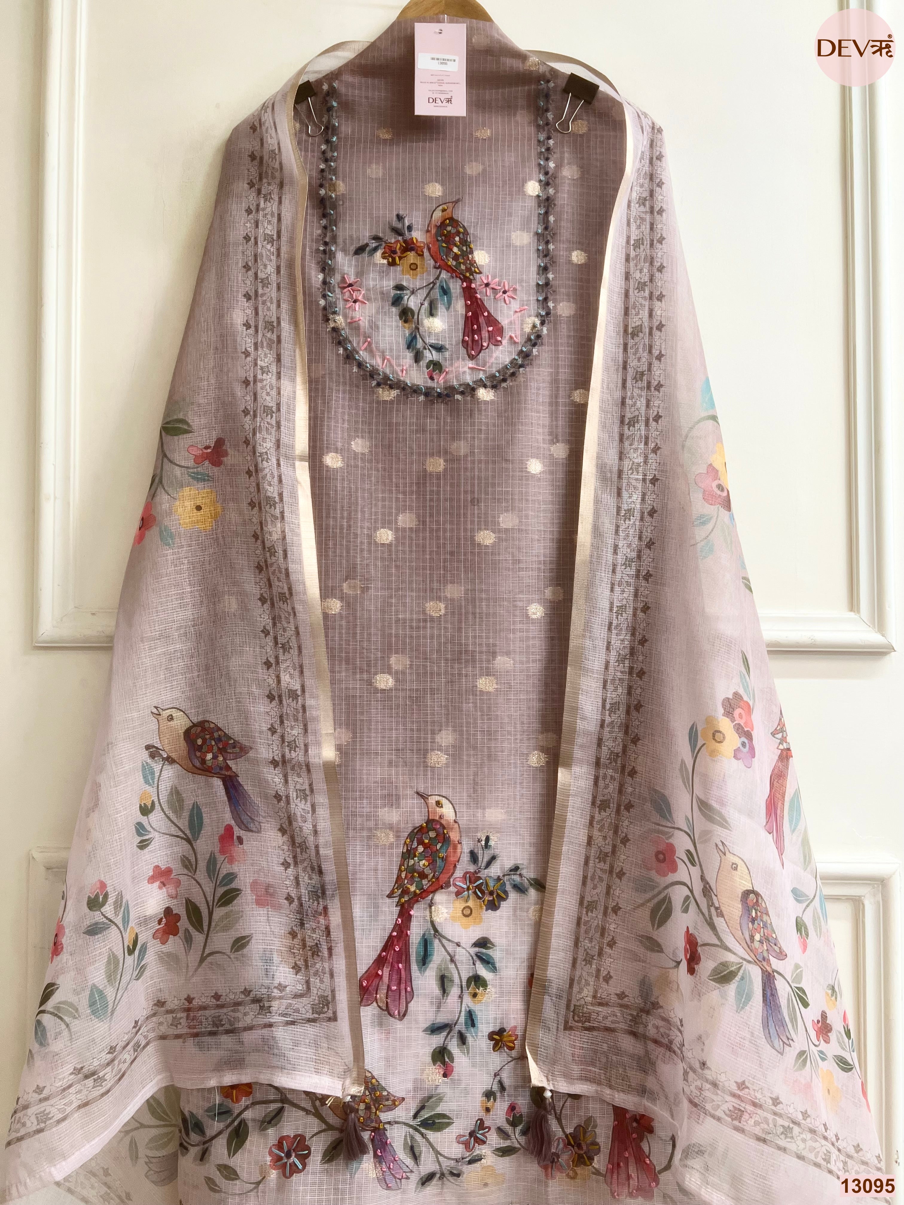 Mauve Kota Printed Unstitched 3-Piece Suit (Devri – D.No 13095)