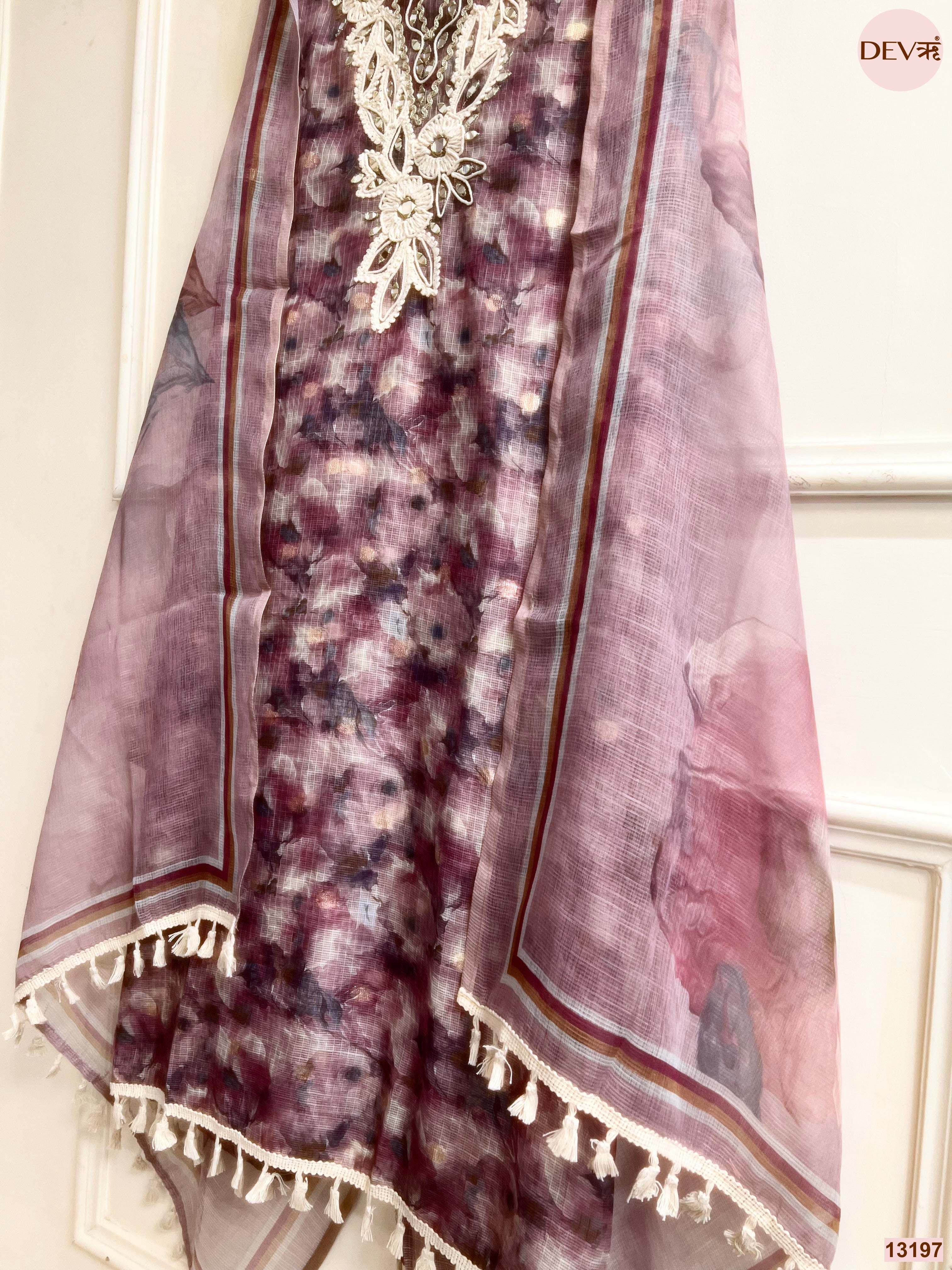 Wine Kota Zari Printed Unstitched 3-Piece Suit (Devri – D.No 13197)