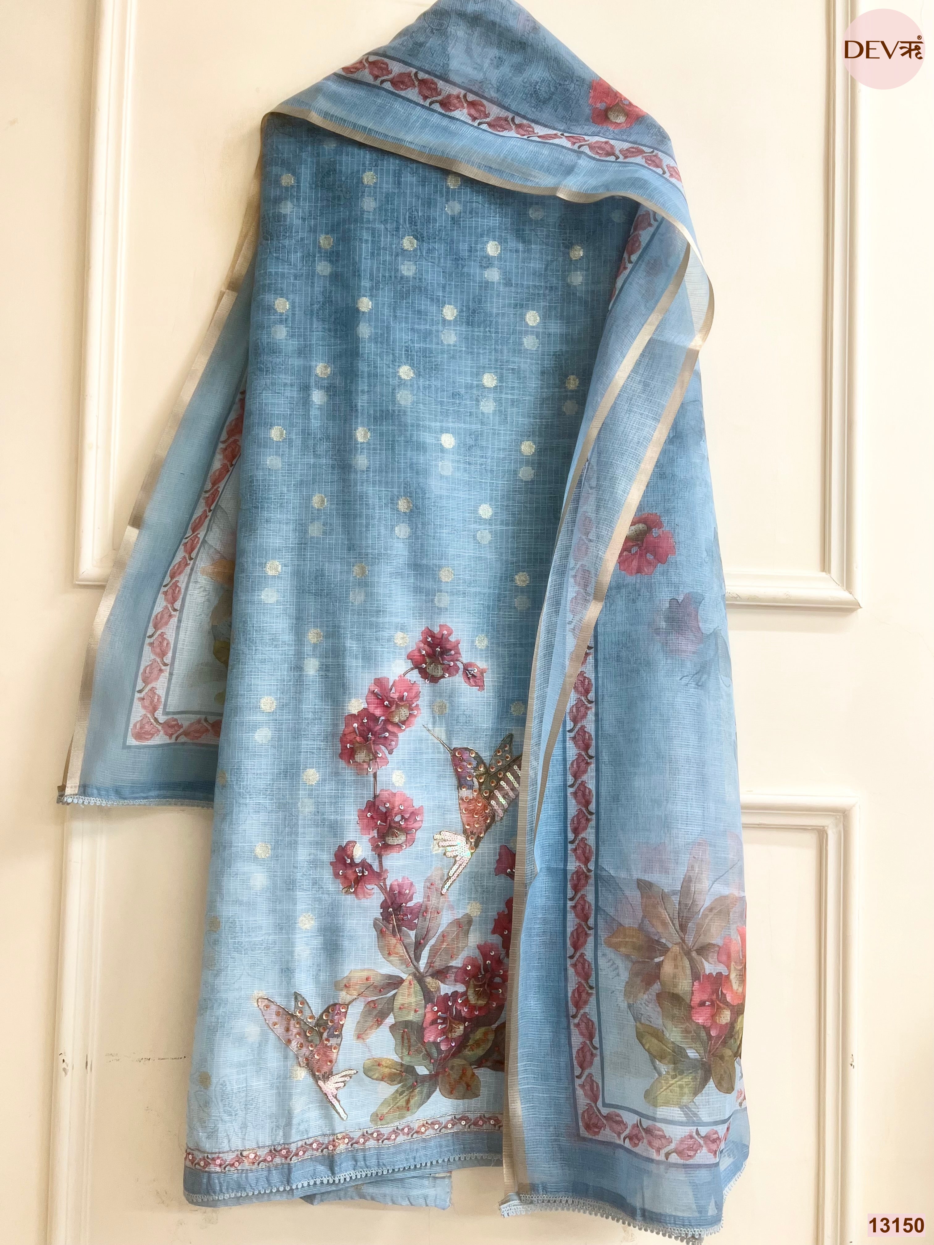 Blue Kota Printed Unstitched 3-Piece Suit (Devri – D.No 13150)