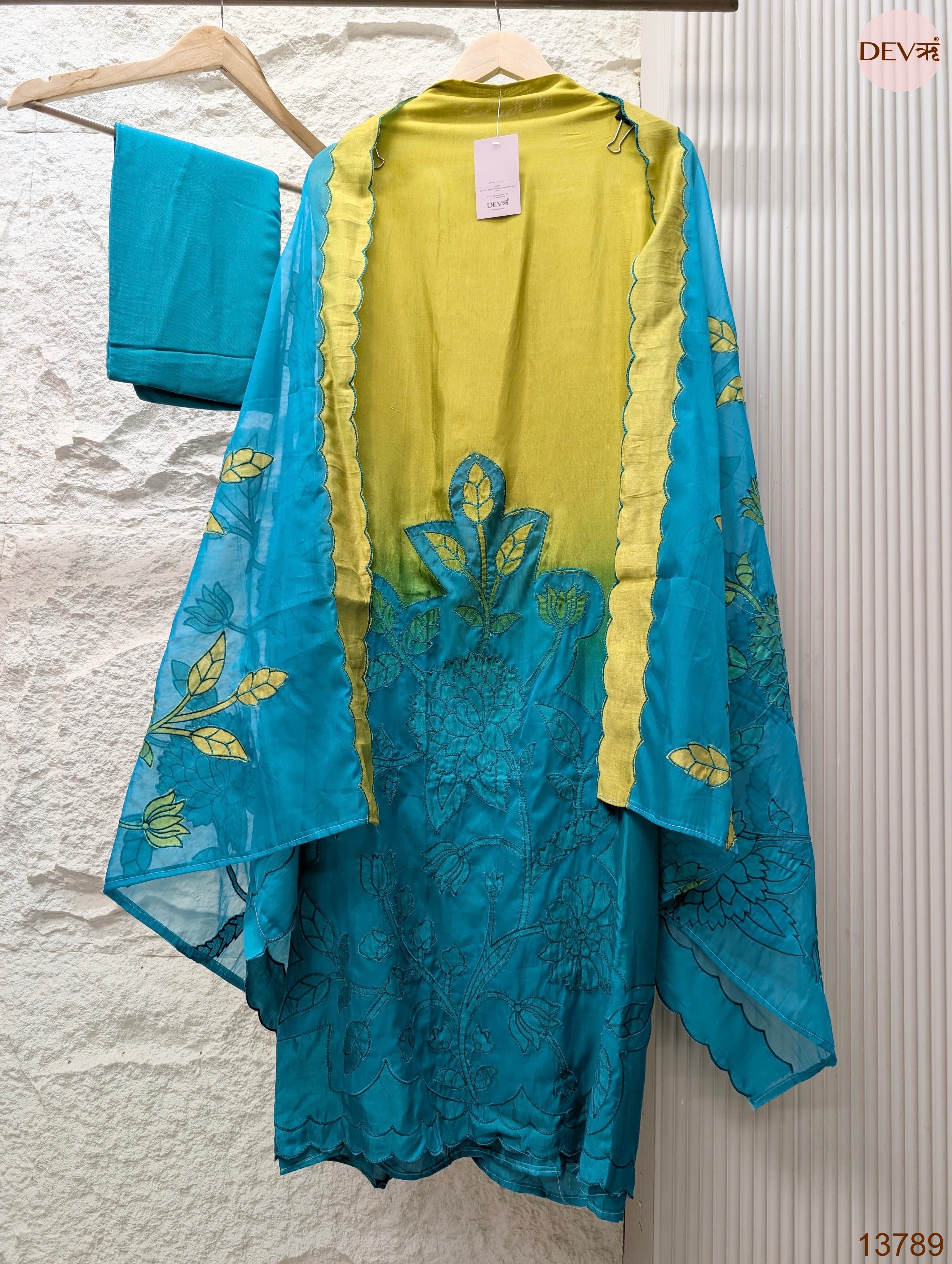 Teal Muslin Embroidered Unstitched 3-Piece Suit (Devri – D.No 13789)