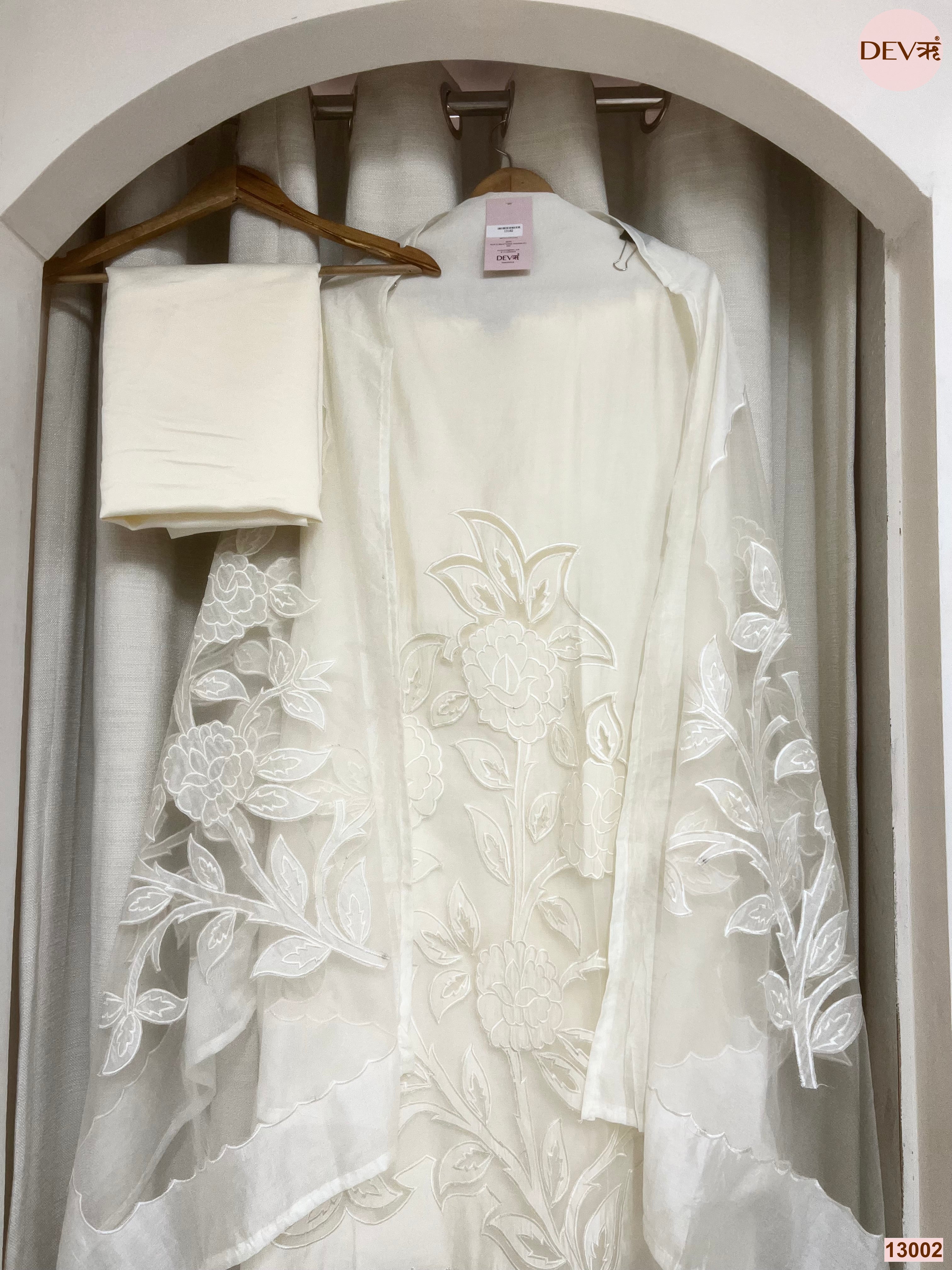 Cream Roman Silk Embroidered Unstitched 3-Piece Suit (Devri – D.No 13002)