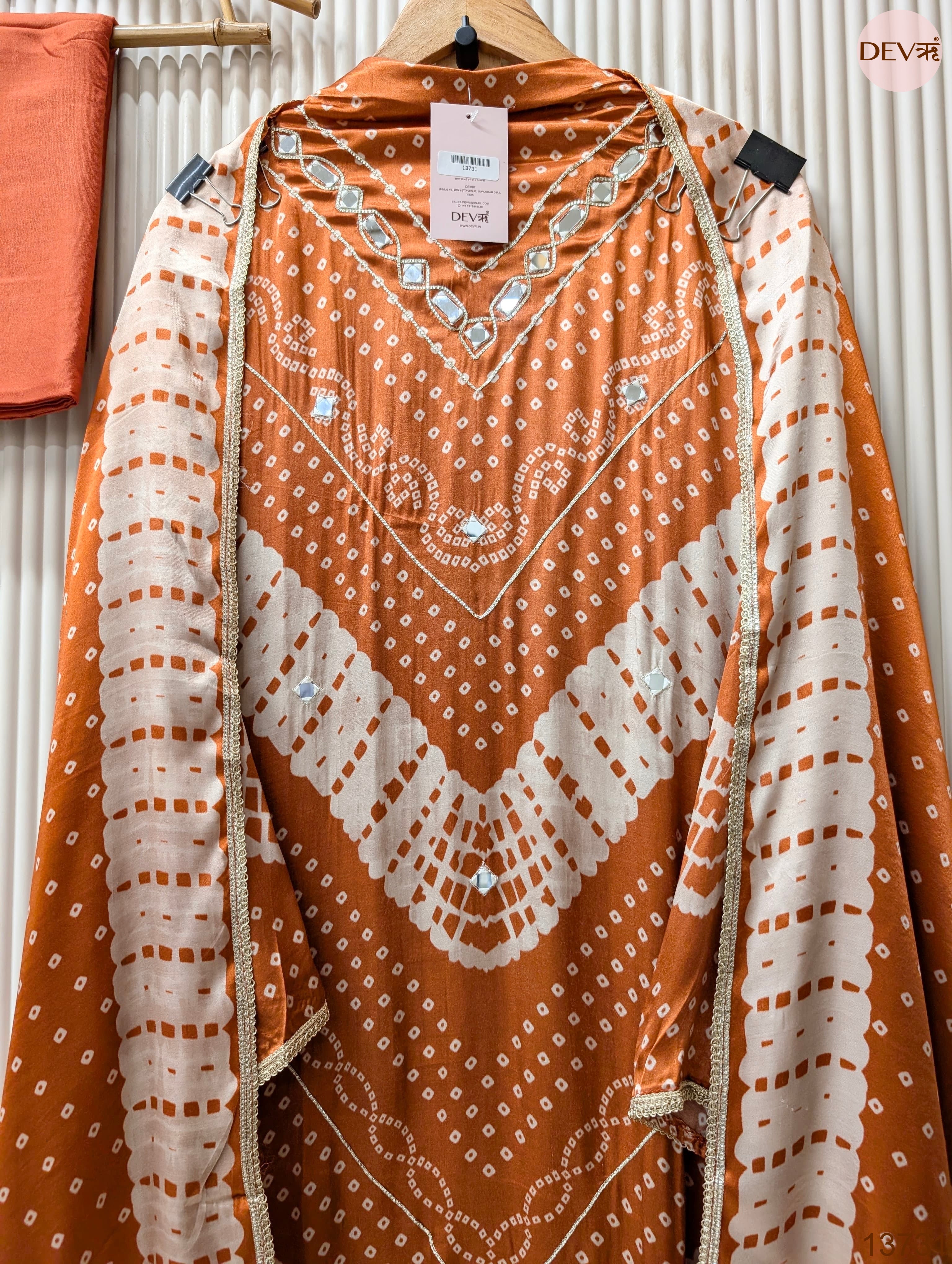 Orange Gajji Silk Printed Unstitched 3-Piece Suit (Devri – D.No 13731)