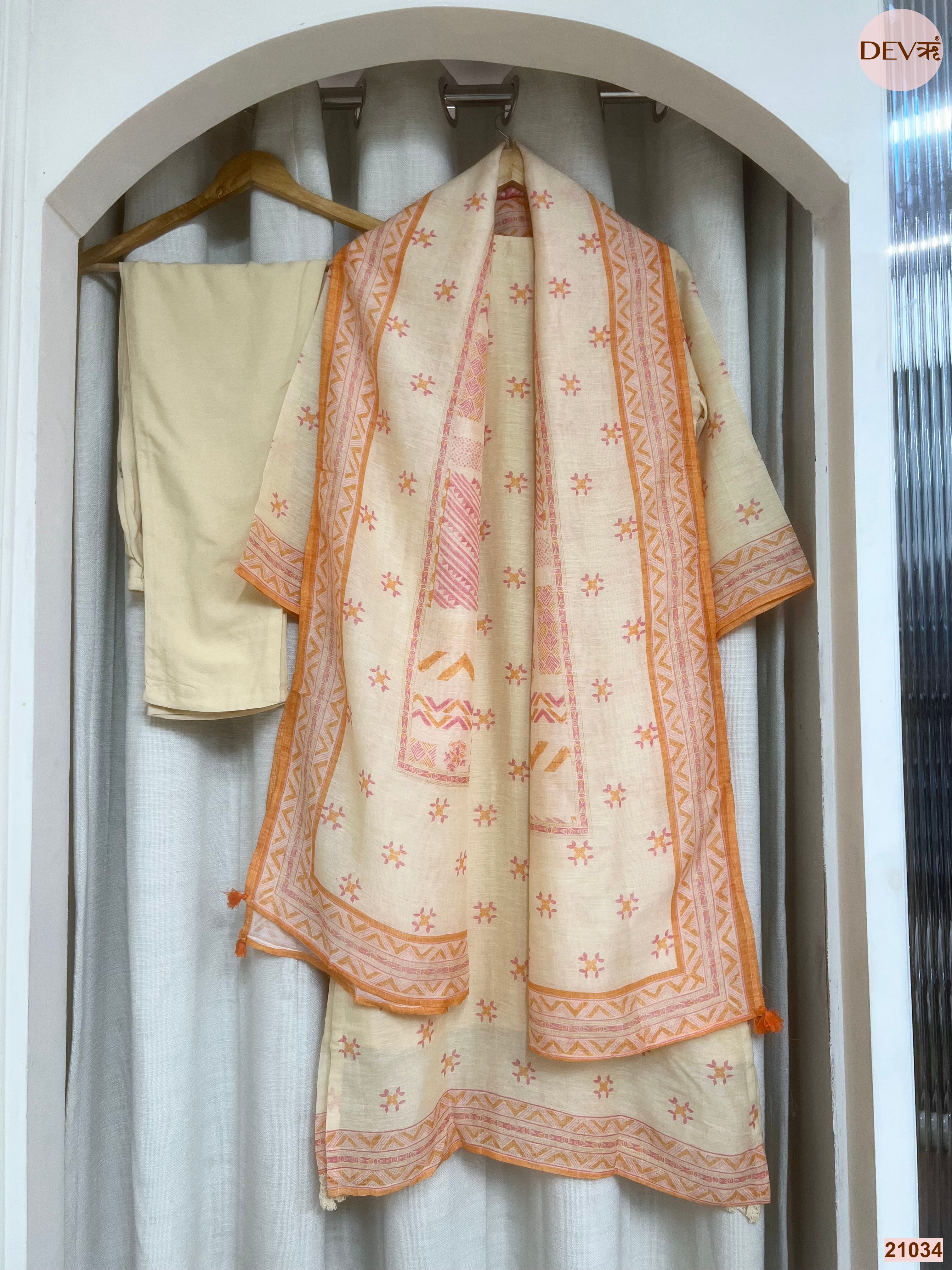 Vasanti Cotton Embroidered Cream 3-Piece Set (Devri – D.No 21034)