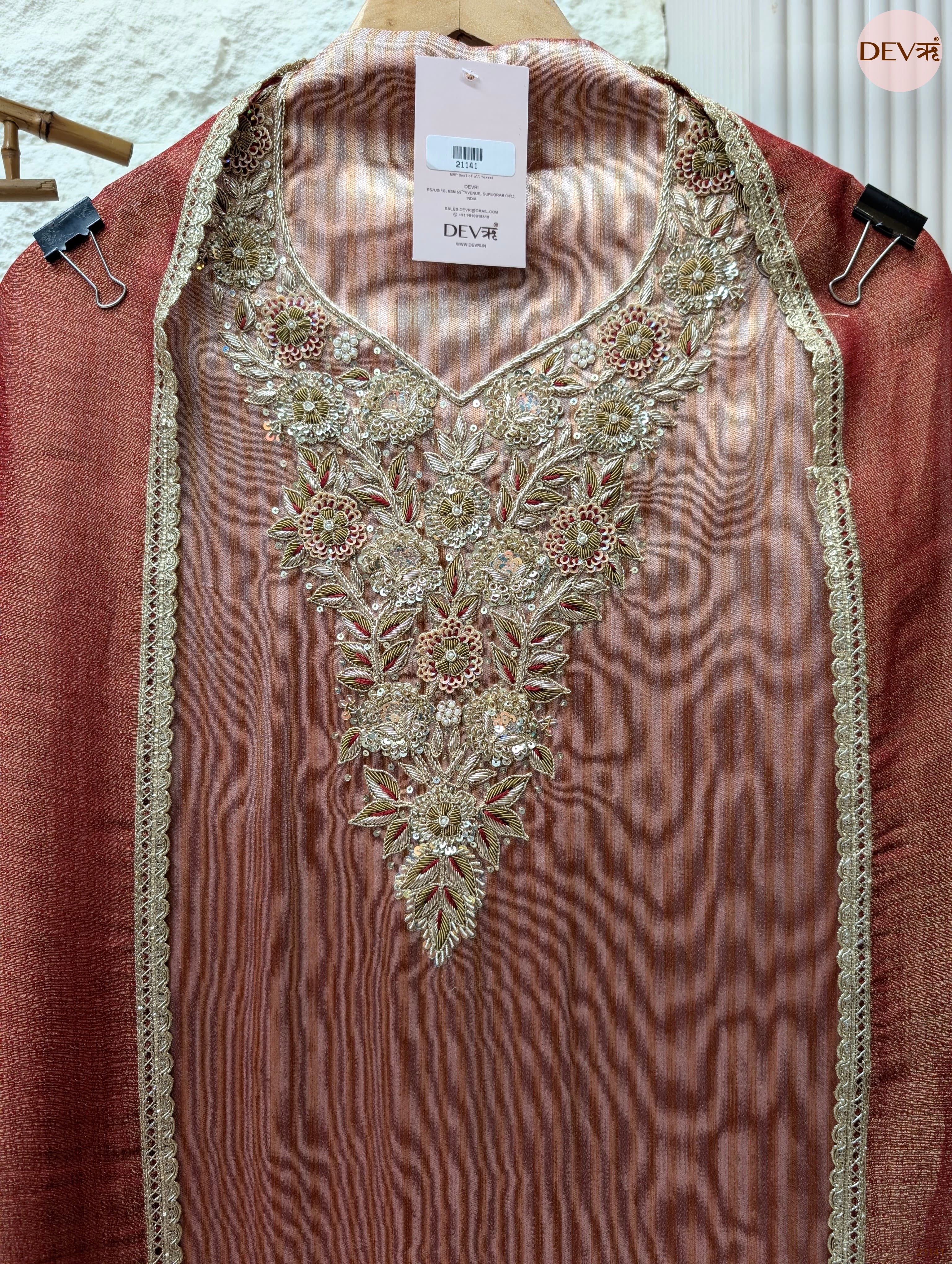 Pink Pure Tissue Silk Embroidered Unstitched 3-Piece Suit (Devri – D.No 21141)