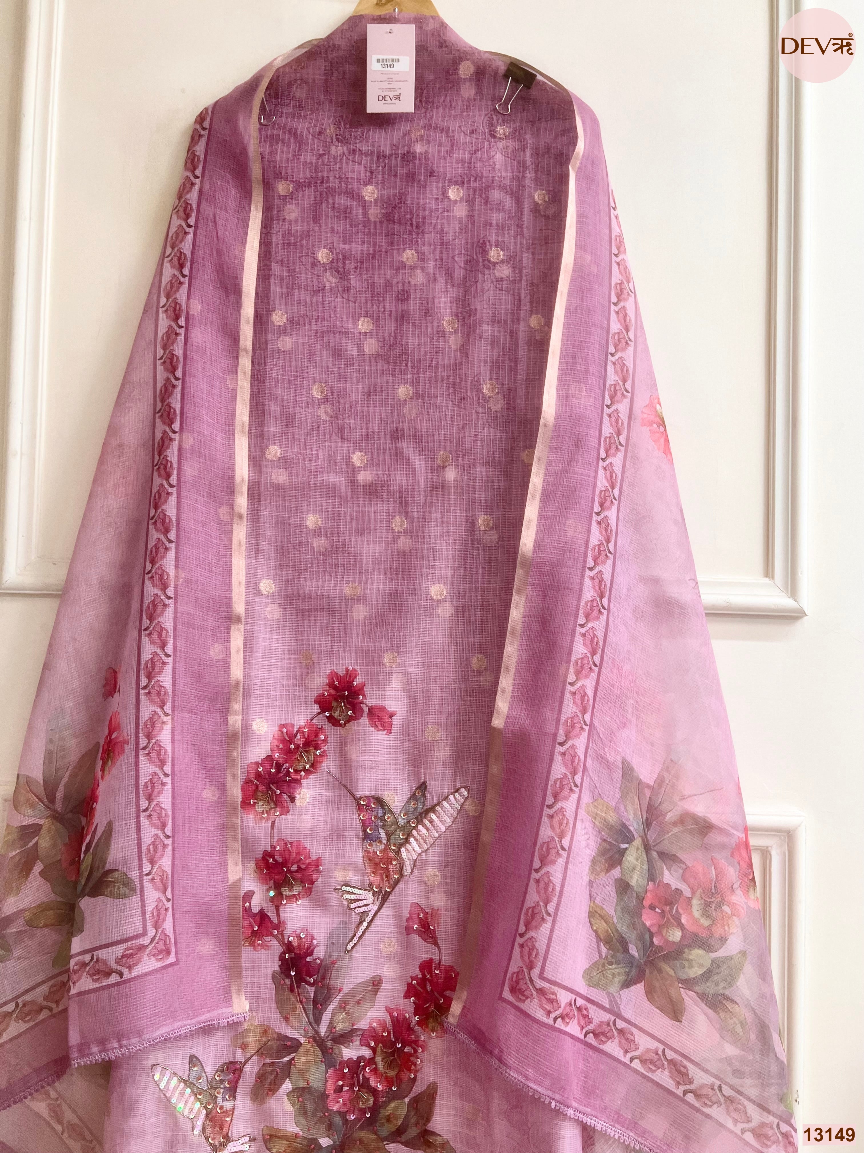 Pink Kota Printed Unstitched 3-Piece Suit (Devri – D.No 13149)
