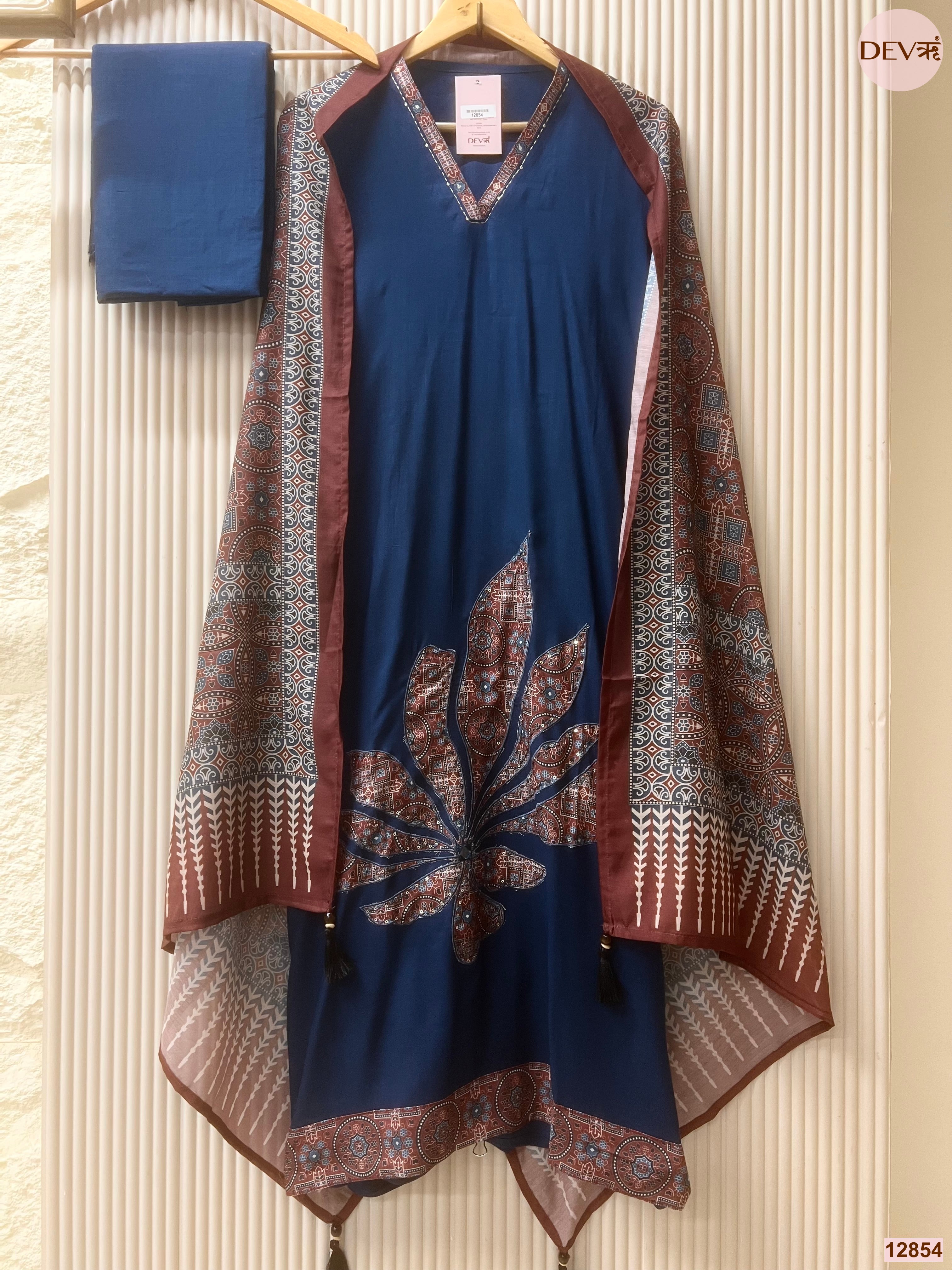 Blue Reyon Printed Unstitched 3-Piece Suit (Devri – D.No 12854)