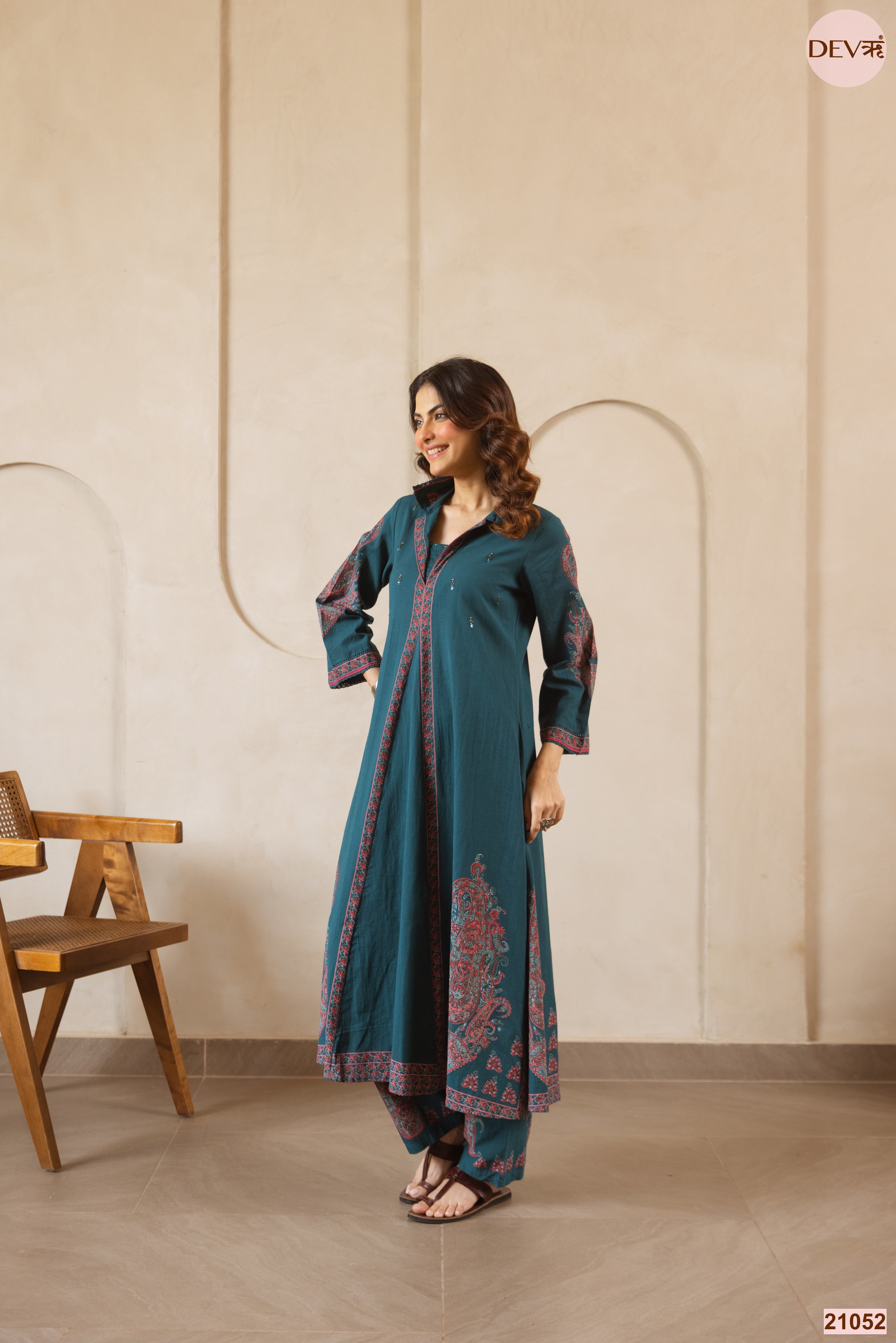 Mehr Cotton Slub Printed Teal 2-Piece Set (Devri – D.No 21052)