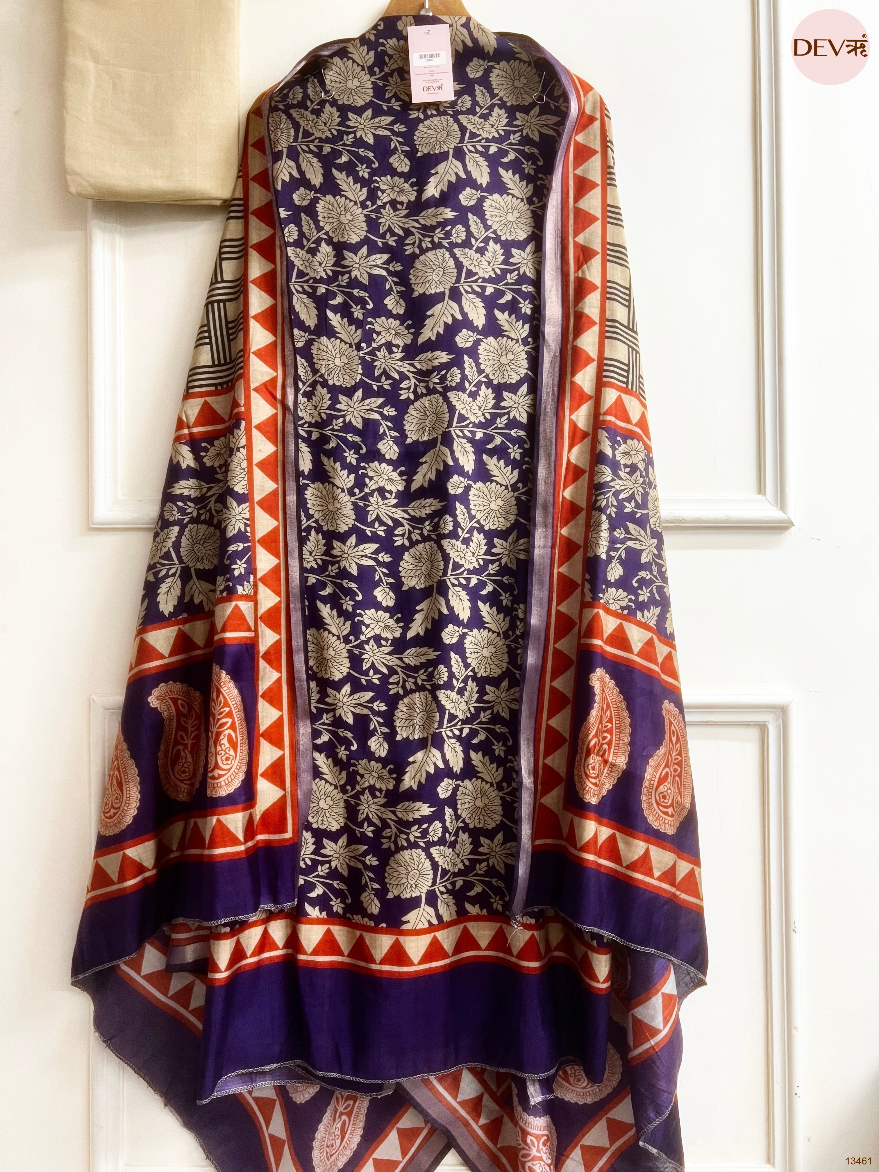 Purple Maheshwari Silk Printed Unstitched 3-Piece Suit (Devri – D.No 13461)