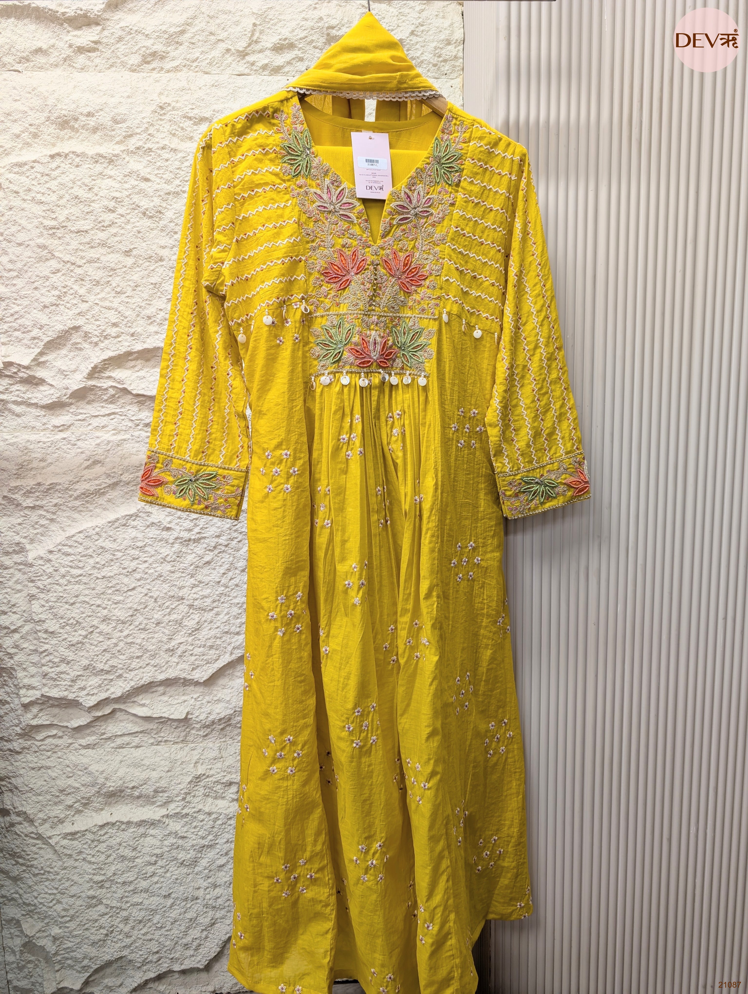 Gulnaar Mul Chanderi Embroidered Yellow 3-Piece Set (Devri – D.No 21087)