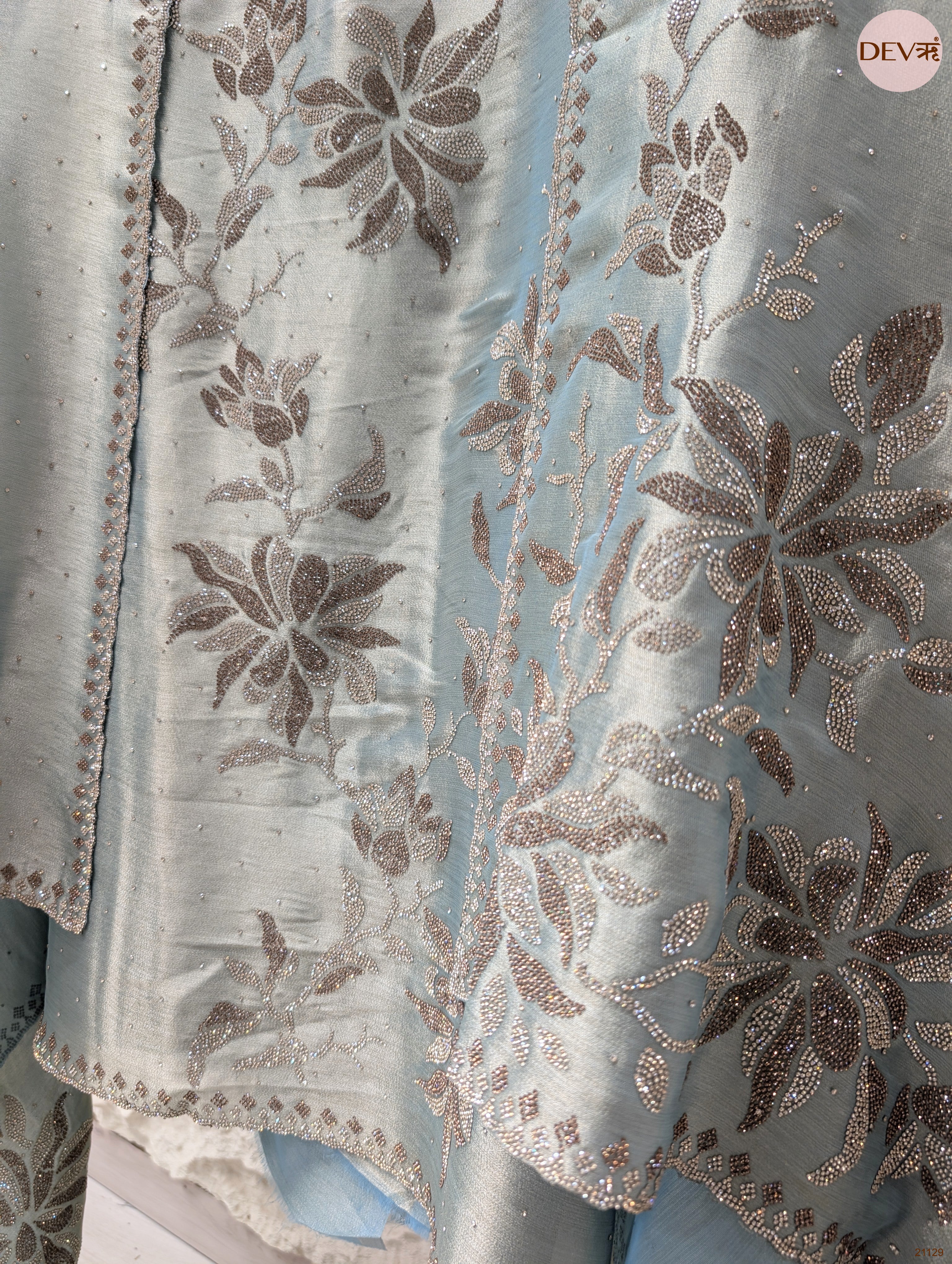Blue Pure Giraffe Silk Embroidered Unstitched 3-Piece Suit (Devri – D.No 21129)