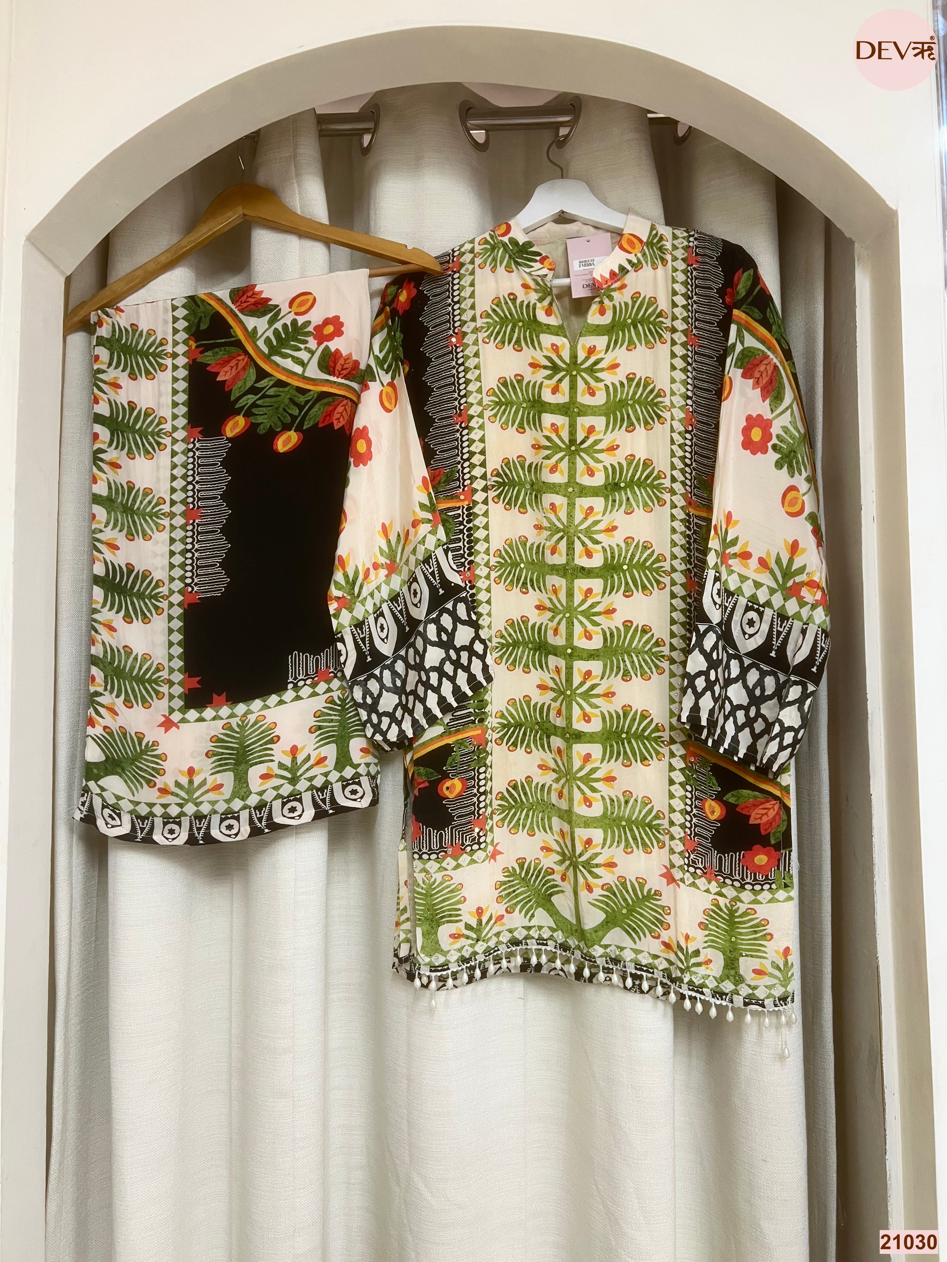 Vanya Crepe Printed Ivory 2-Piece Set (Devri – D.No 21030)