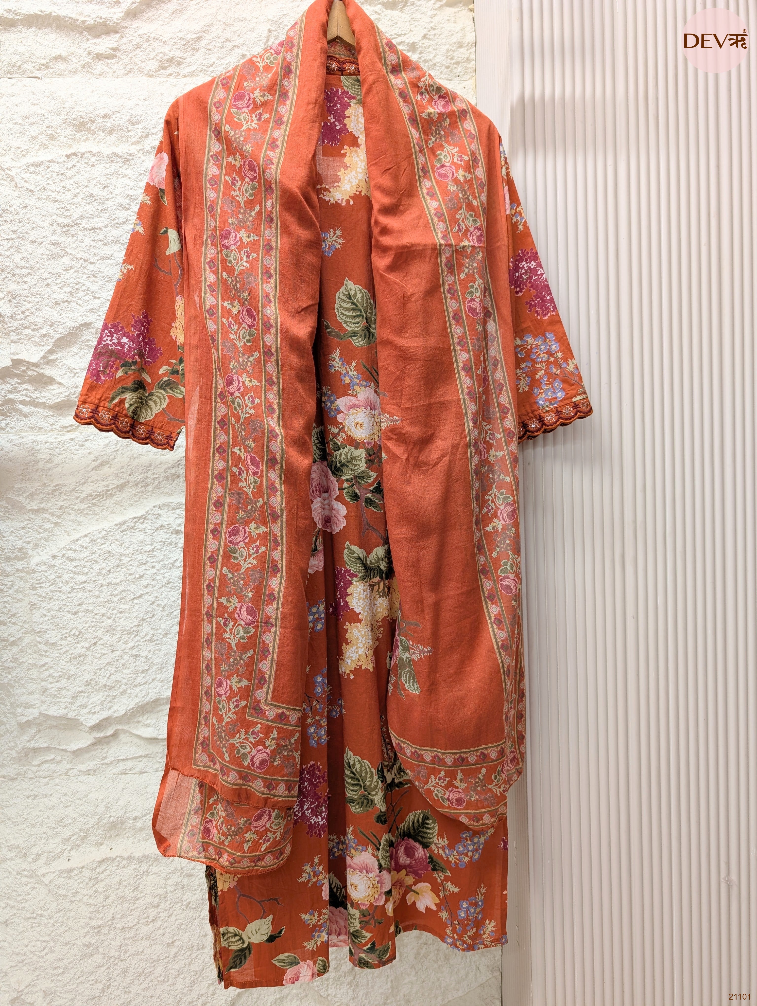 Gulraaz Pure Cotton Printed Rust 3-Piece Set (Devri – D.No 21101)