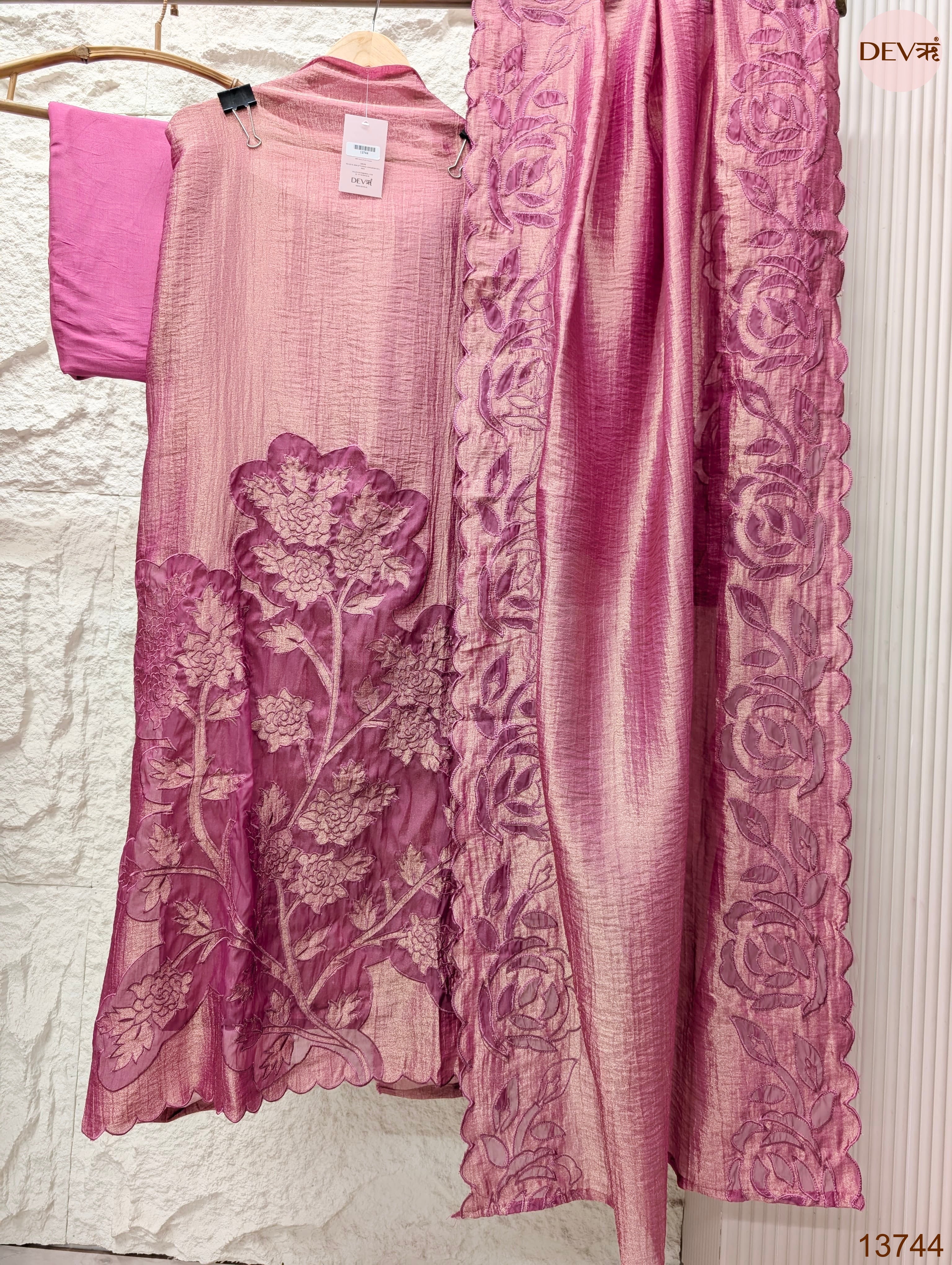 Pink Tissue Crush Silk Embroidered Unstitched 3-Piece Suit (Devri – D.No 13744)