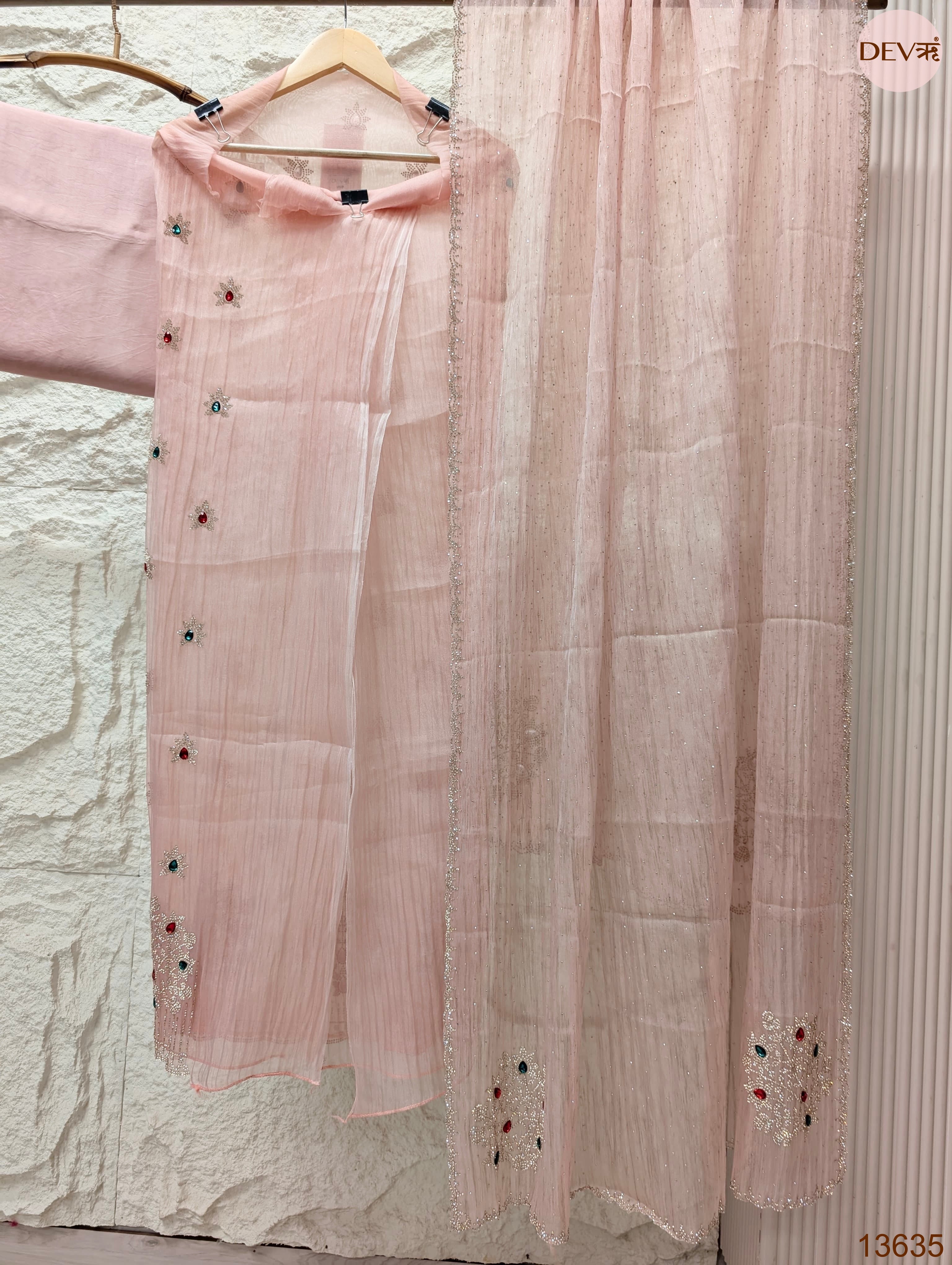 Pink Pure Organza Silk Embroidered Unstitched 3-Piece Suit (Devri – D.No 13635)