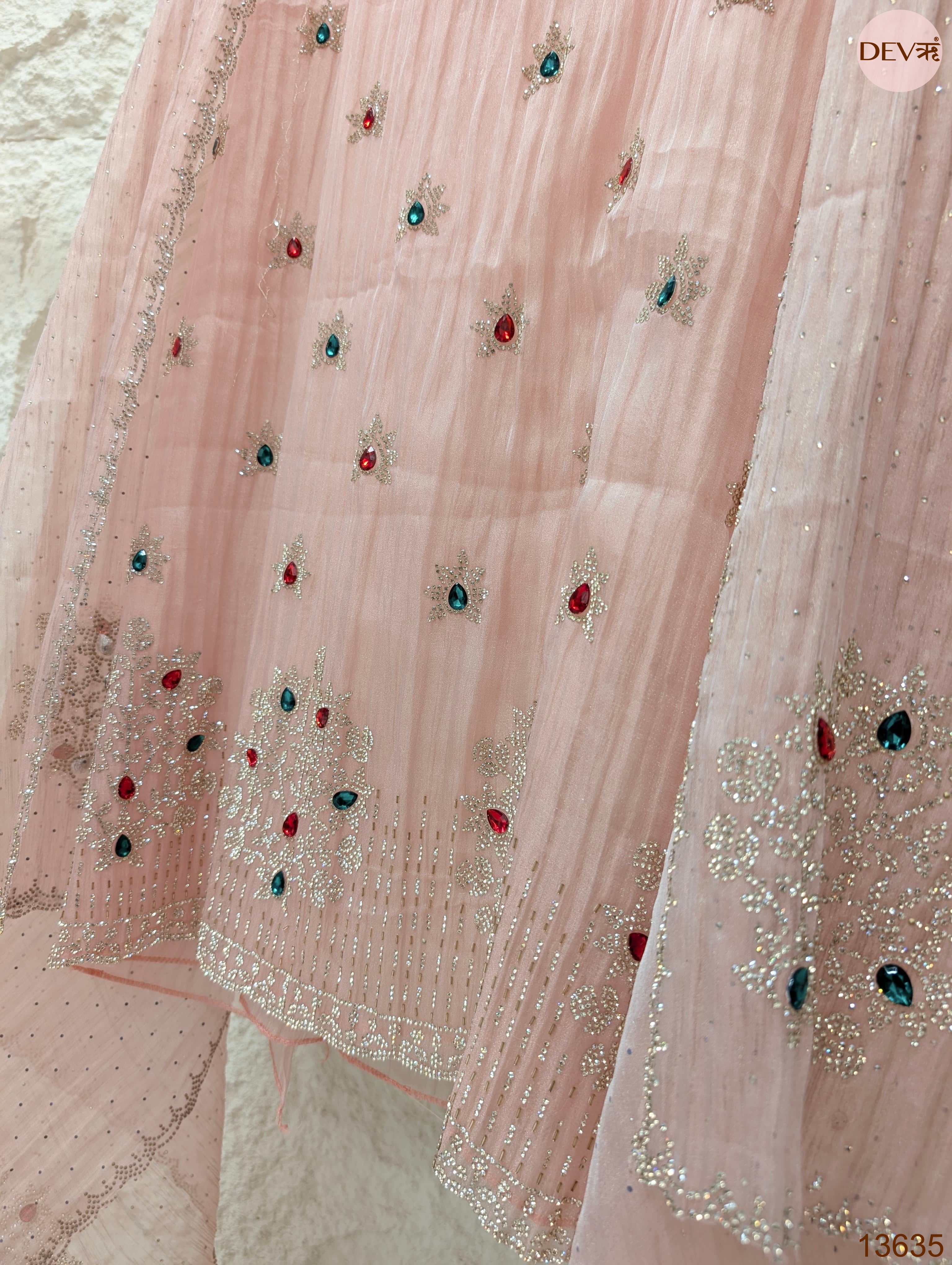 Pink Pure Organza Silk Embroidered Unstitched 3-Piece Suit (Devri – D.No 13635)